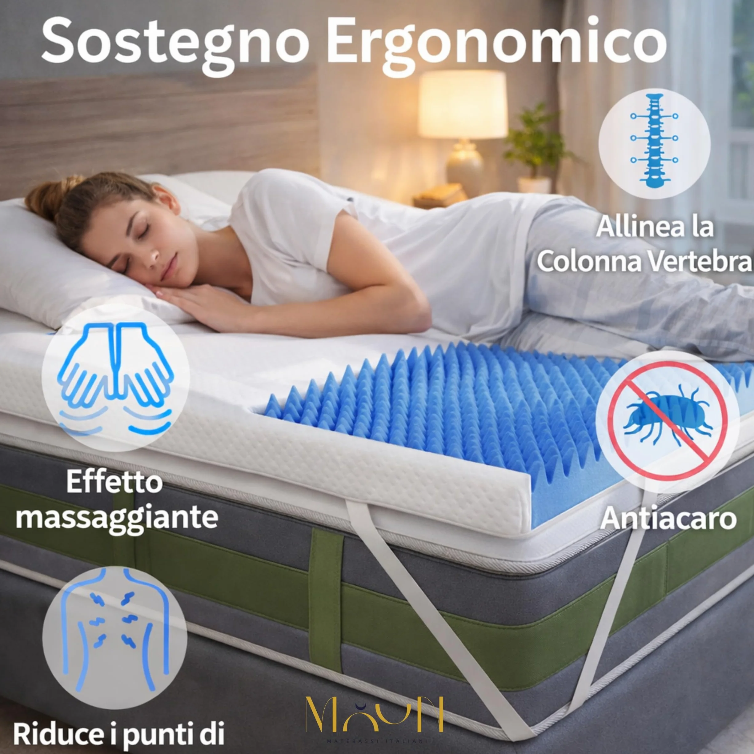 Cubrecolchón de plaza y media, 110 x 190 cm, desenfundable, de espuma viscoelástica de 8 cm de alta densidad – Corrector de colchón Bugnato transpirable con revestimiento de aloe vera – Refrescante