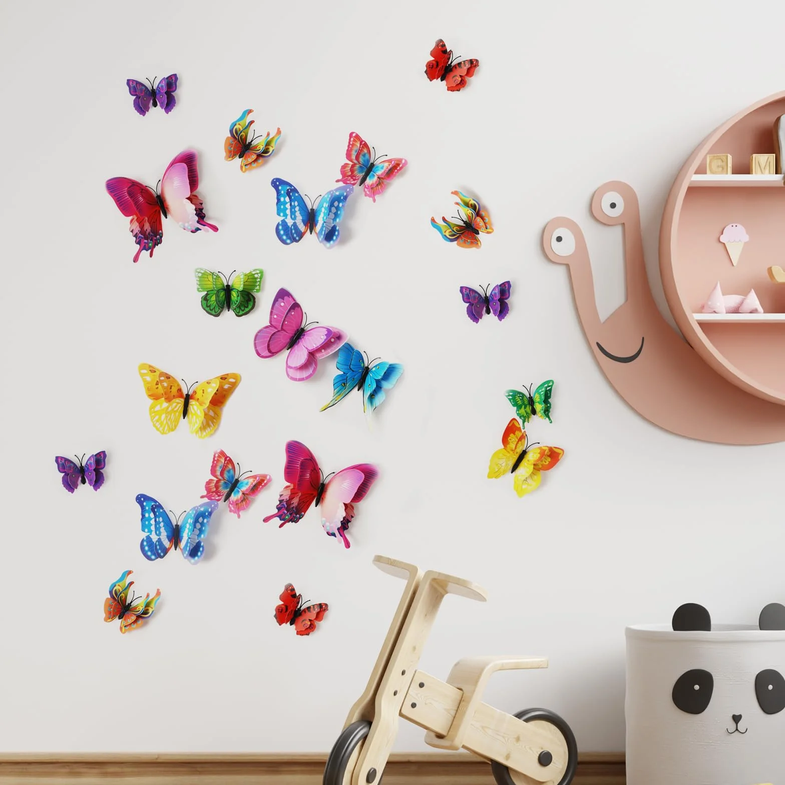 Decoraciones Mariposa 3D 60 Piezas, Decorativas de Pared para Habitaciones Infantiles, Cortinas, Mesas (Arco iris)