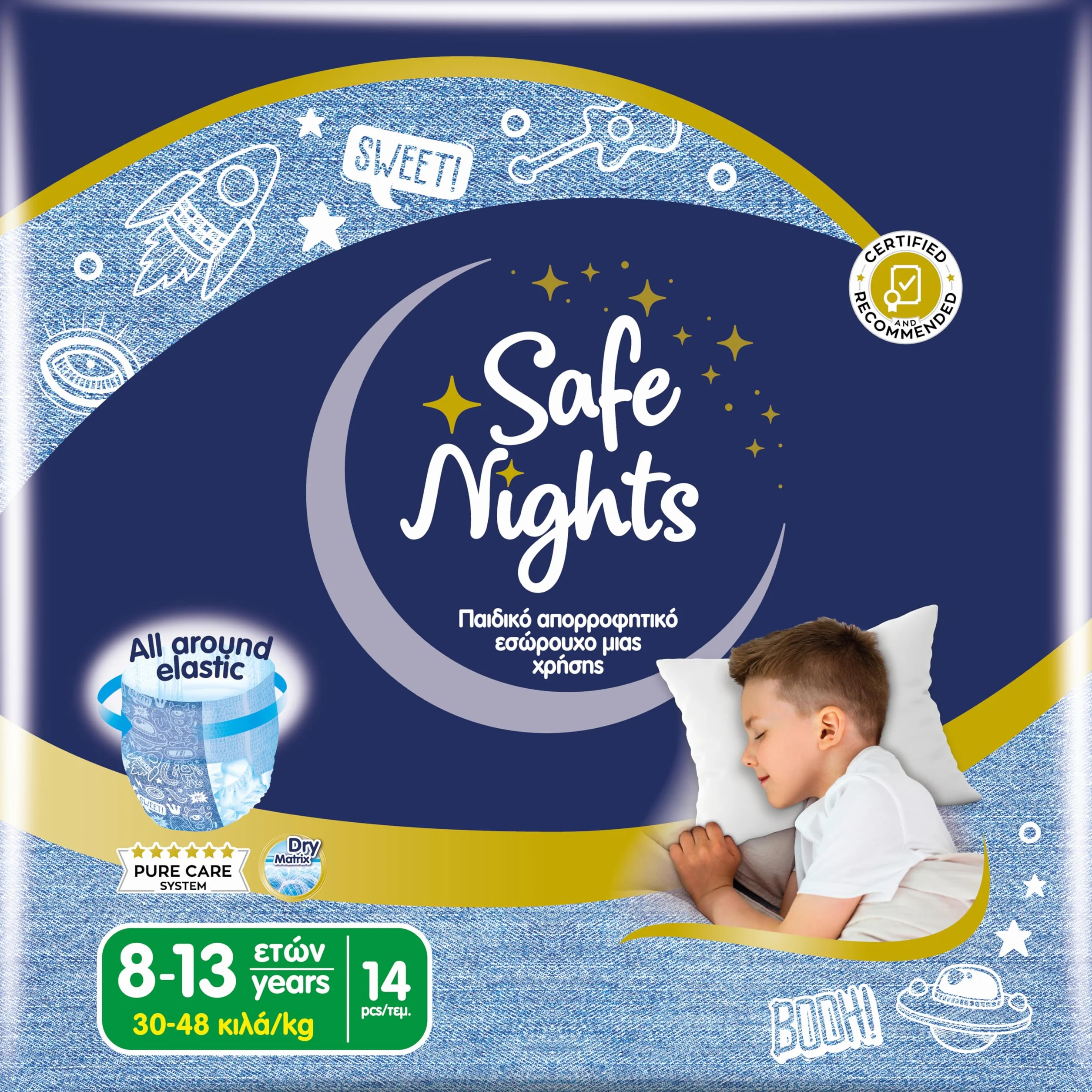 Babylino Safe Nights Boy Pañal Nocturno Absorbente 30-48 kg 14 Unidades