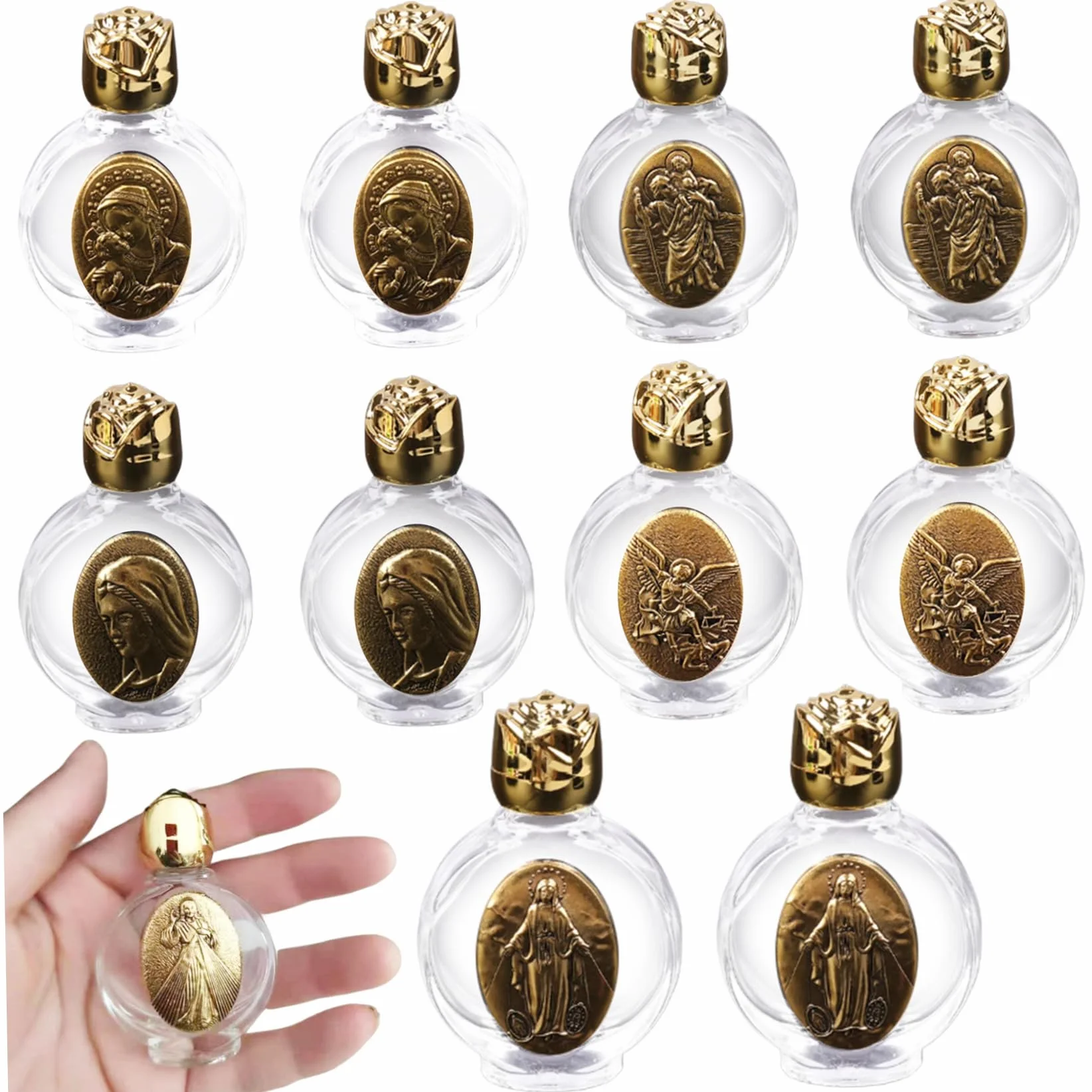 Botella de agua bendita, 10 unidades, recipiente de agua bendita en relieve, vidrio vacío, rociador de agua bendita, frasco de agua bendita cristiana para regalo religioso, decoración de boda en el ho