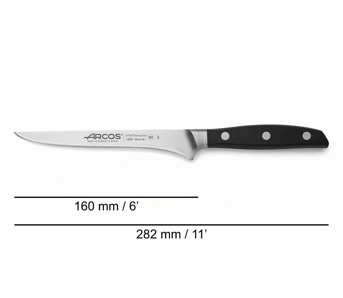 Arcos Cuchillo Deshuesador Profesional - Hoja Silk Edge Acero Inoxidable Nitrum 160 mm, Precisión y Durabilidad, Mango Ergonómico POM Negro, Serie Manhattan
