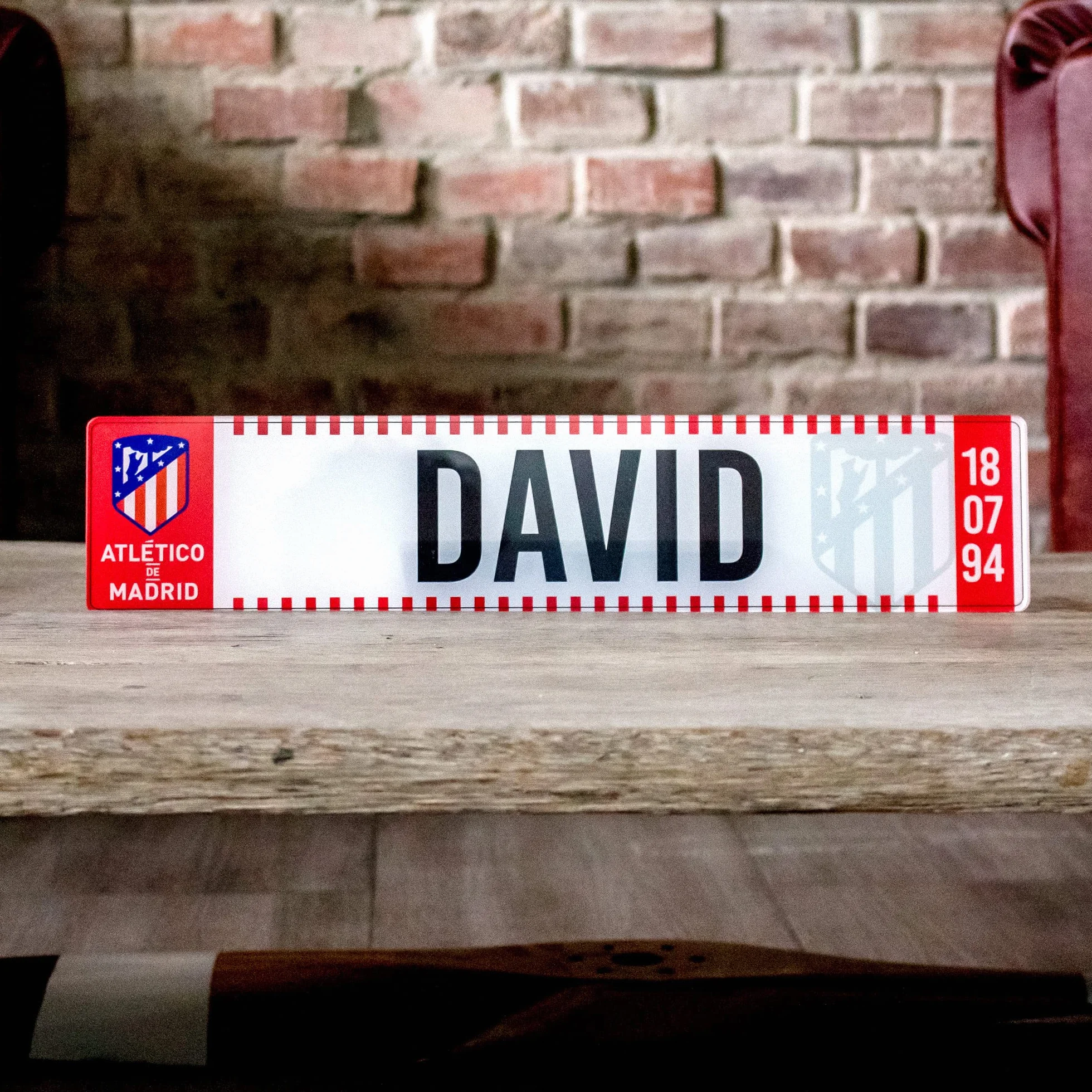 Matricula Metacrilato Personalizada Equipo de Futbol Atlético de Madrid 38cm x 8cm Placa Impresion Directa