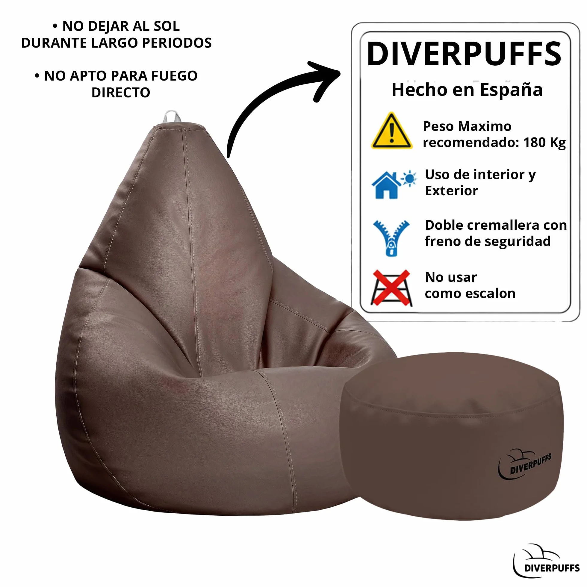 Puff Pera XXL Chocolate con Reposapiés y Relleno Incluido Ultra Cómodo para Leer Jugar o Descansar Ideal para Niños y Adultos Diseño Interior Exterior Antiestrés Uso Diario Salón Dormitorio