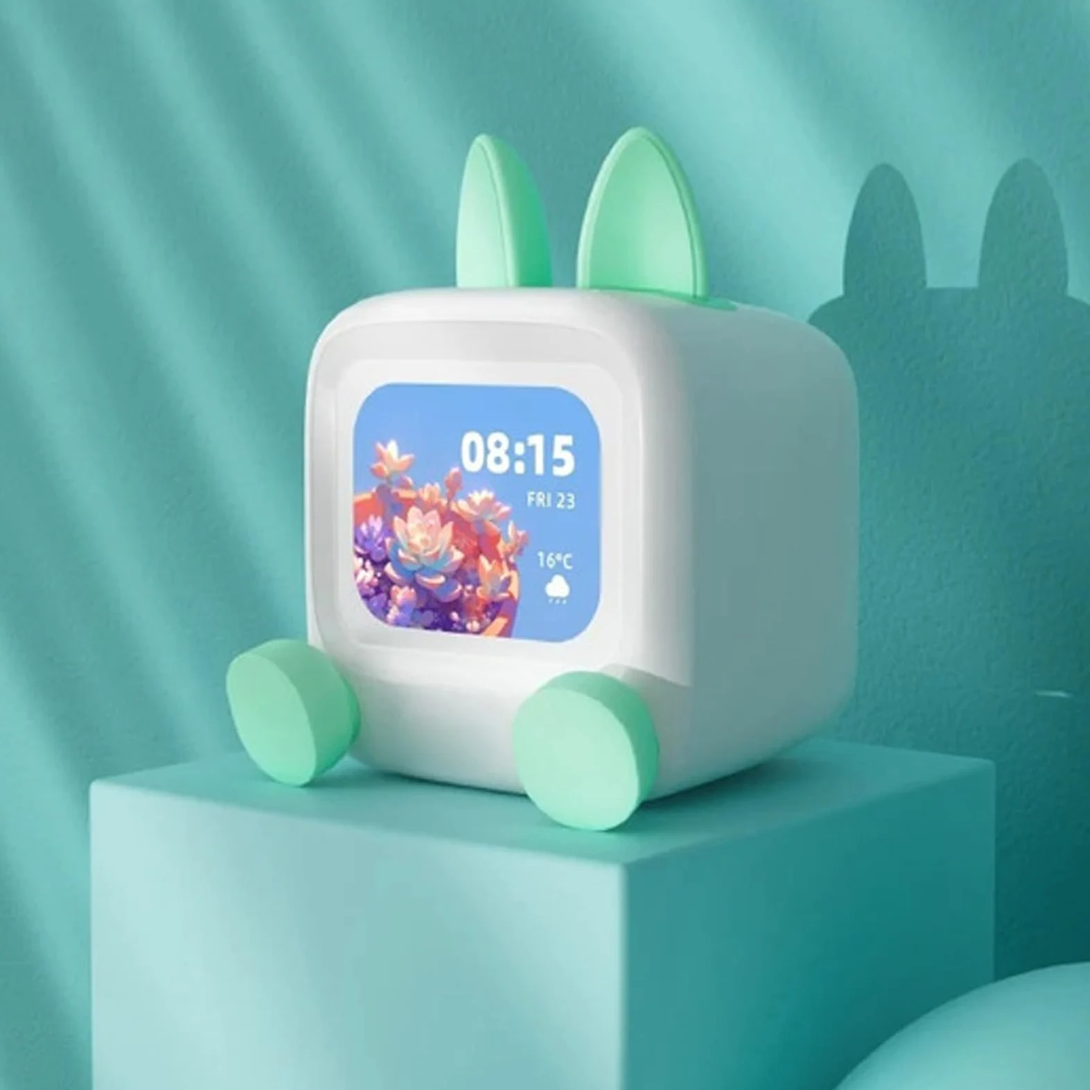 Reloj Despertador Inteligente con Altavoz Bluetooth, Pantalla de 2,01 Pulgadas, Modo de álbum de Fotos GIF con Batería de 3000mAh, para Decoración de Escritorio de Hogar y (Verde Claro)