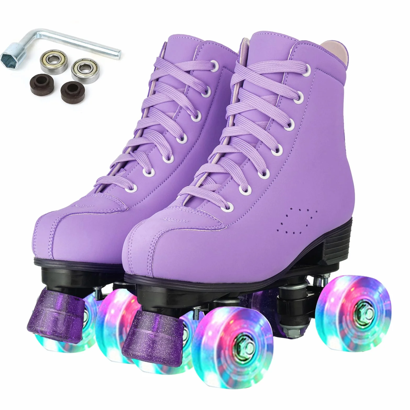 XUDREZ Women Roller Skates High Top Double Row Shiny Roller Derby Four Wheel PU Classic Skates for Girl Beginner