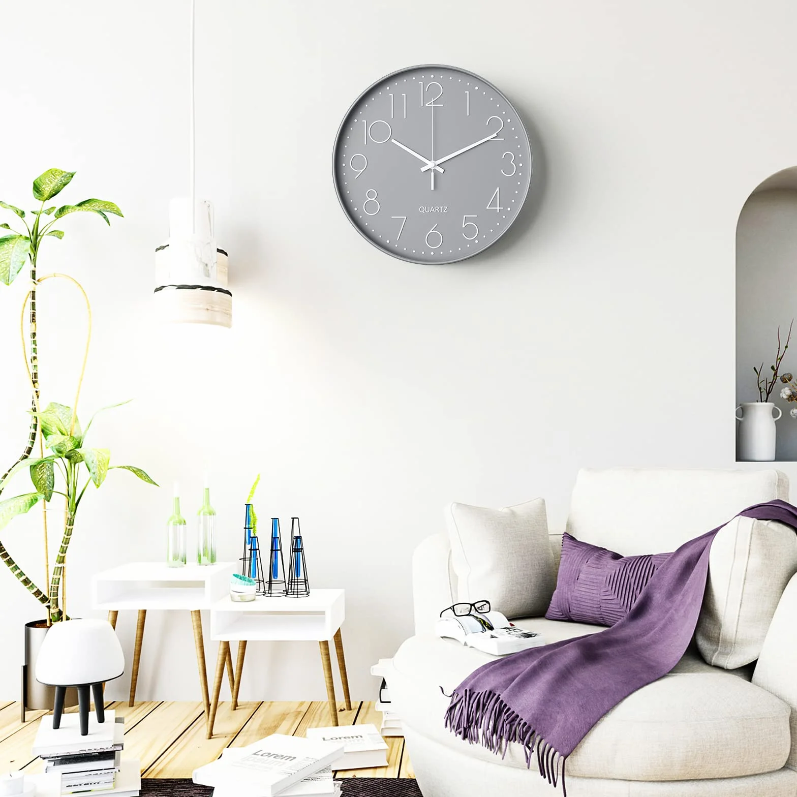 Uootach Reloj de Pared, 30CM Movimiento de Cuarzo silencioso, diseño Minimalista Moderno (Gris Caracteres Blancos)