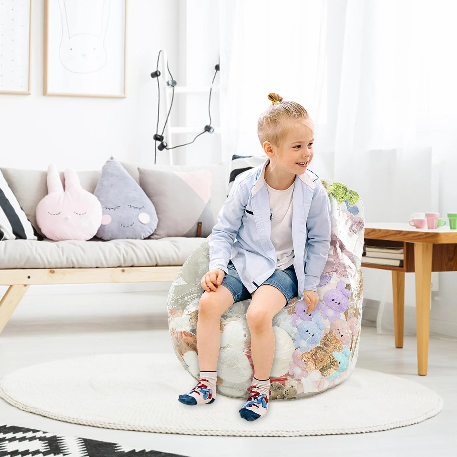 Funda para puf de silla para guardar peluches, tamaño grande, soporte para juguetes de peluche, organizador de habitación infantil y sillón de lectura (solo bolsa)