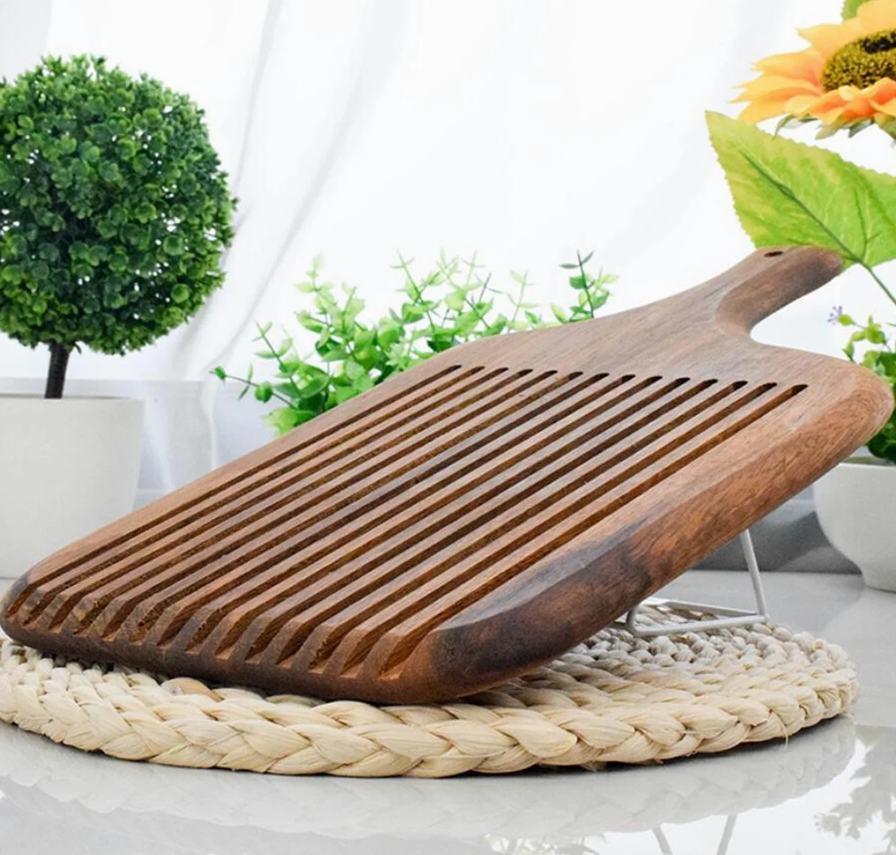 Tabla de cortar pan con recogedor de migas grande de 39 x 22,5 x 2 cm, tabla de pan para rebanadas perfectas, tabla de cortar de bambú para panes, fácil limpieza y almacenamiento