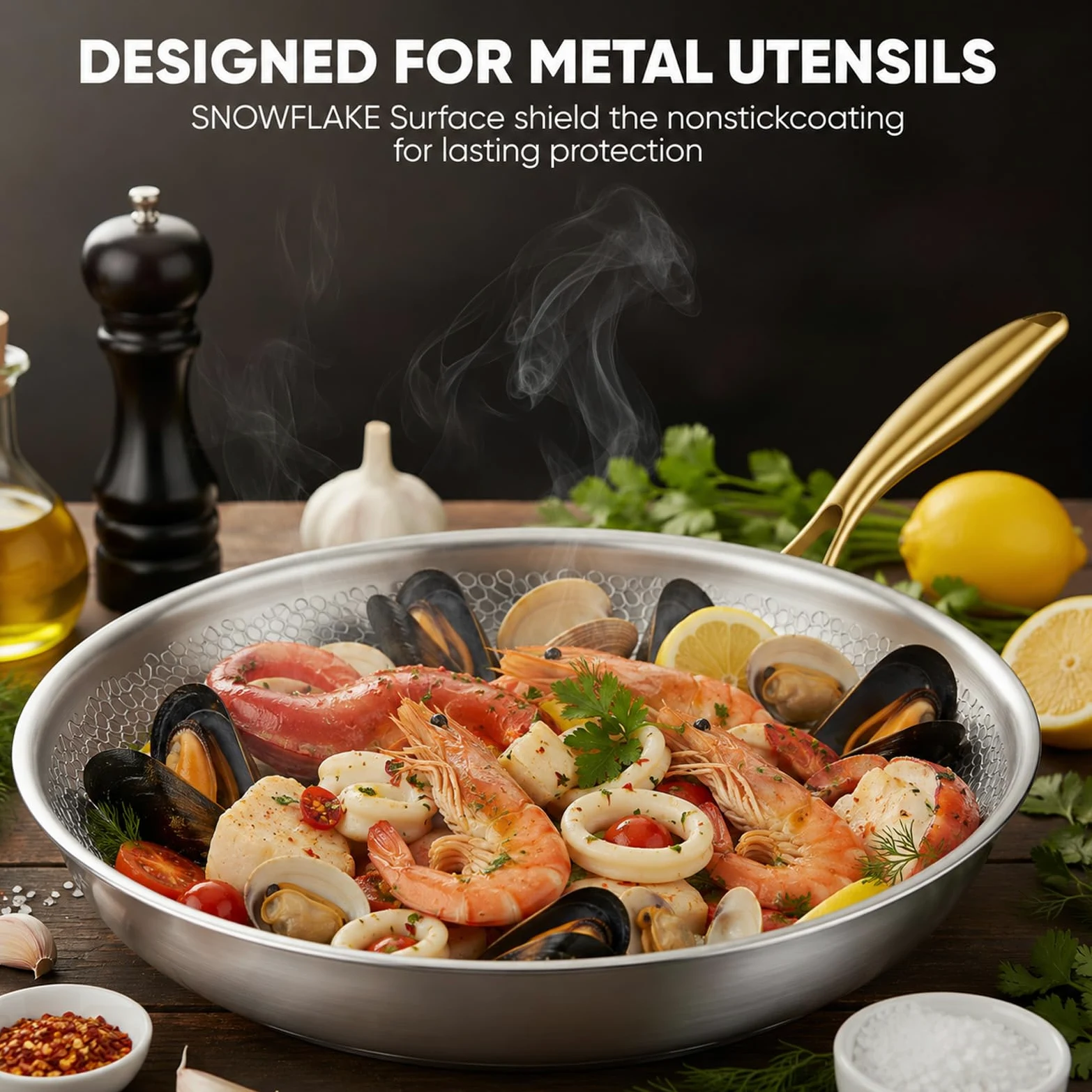 Sartén de titanio con tapa, sartén de titanio sin recubrimiento, Titanium Hammered Pan Pro, estructura física antiadherente gracias al patrón martillado, para todo tipo de cocinas e inducción