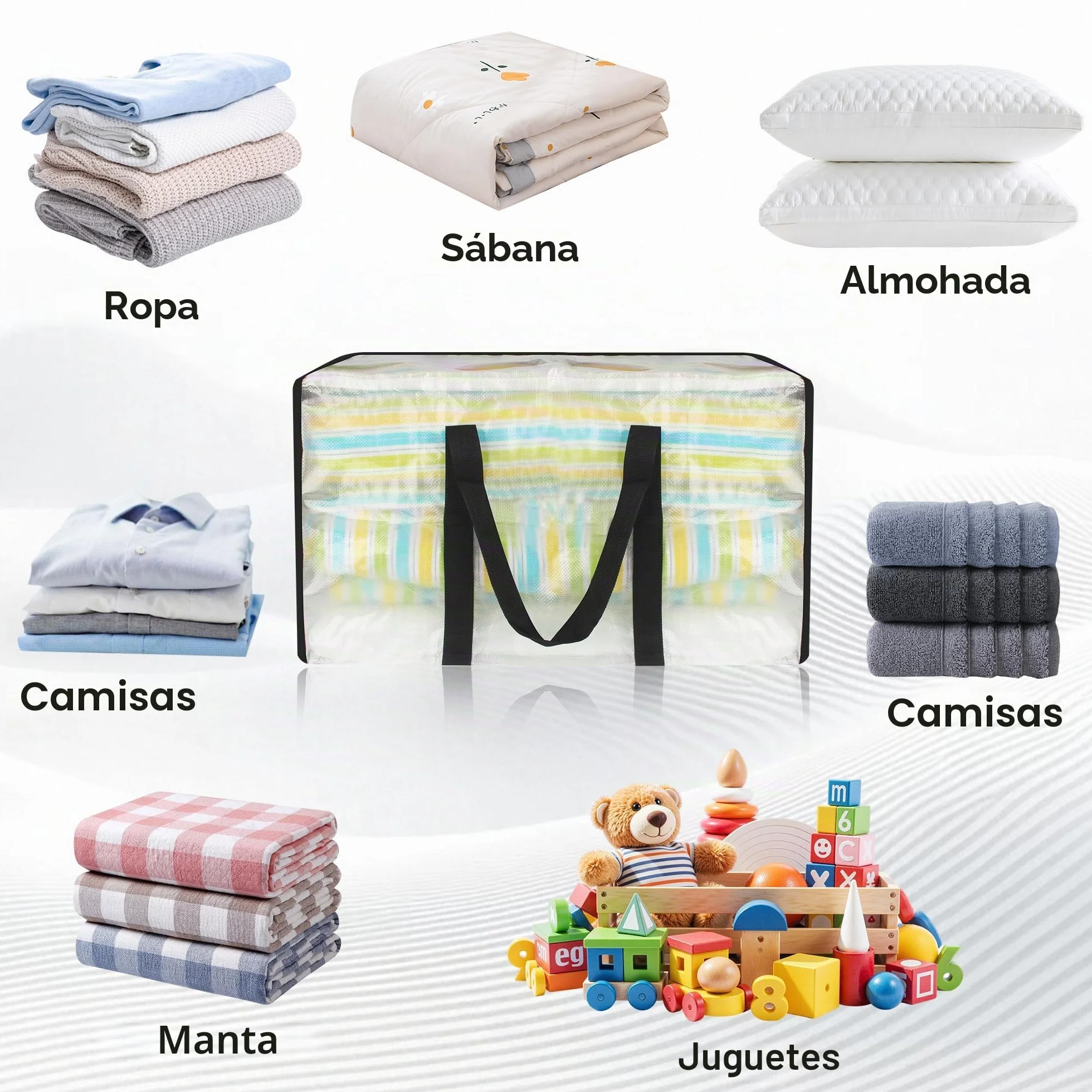 Pack de 4 Bolsas de Mudanza,90L Bolsas de Almacenamiento, Bolsas Mudanza Ropa, Transparente Almacenamiento de Ropa Grande, Bolsa de Viaje con Bolsillo para Etiqueta, Bolsa de Mudanza con Asa para Gua