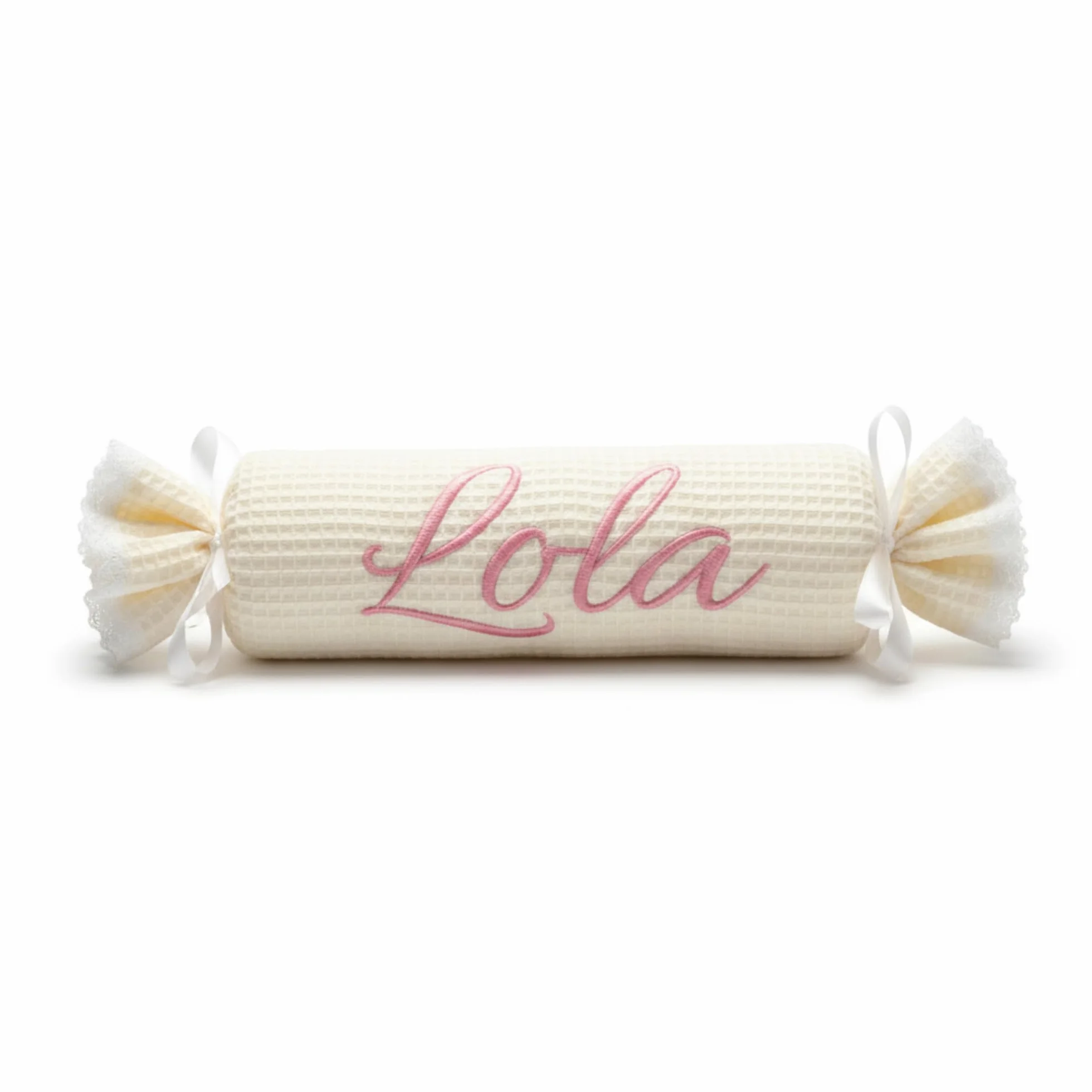 Cojín Caramelo para Bebé Personalizado, Tejido Piqué Waffle Suave, Decorativo Infantil, Regalo Recién Nacido (Beige)