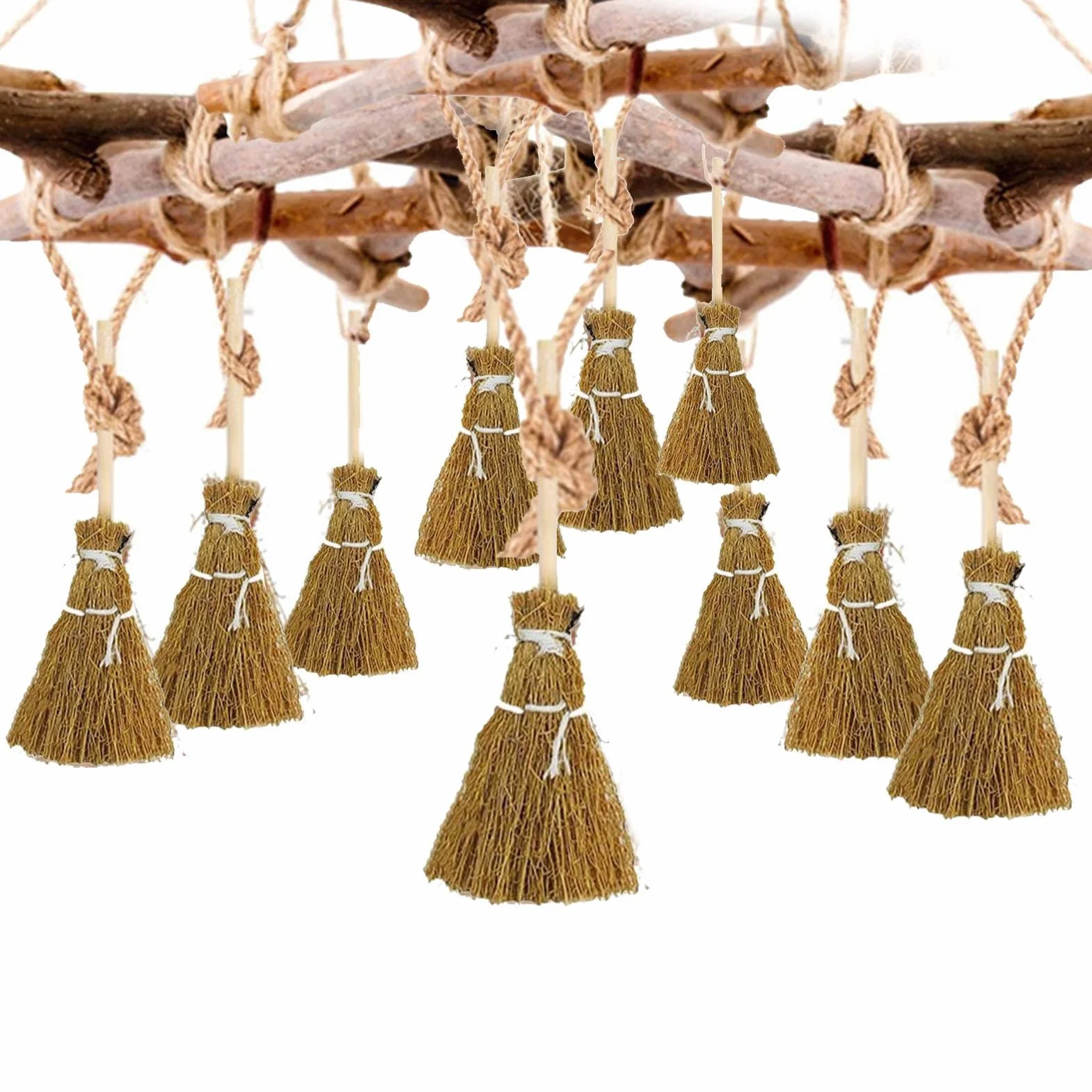 Escoba de bruja de Halloween, paquete de 10 | Accesorios de decoración de Halloween para niños y adultos | Escoba de bruja para fiesta de Halloween, accesorio decorativo para colgar Zorq