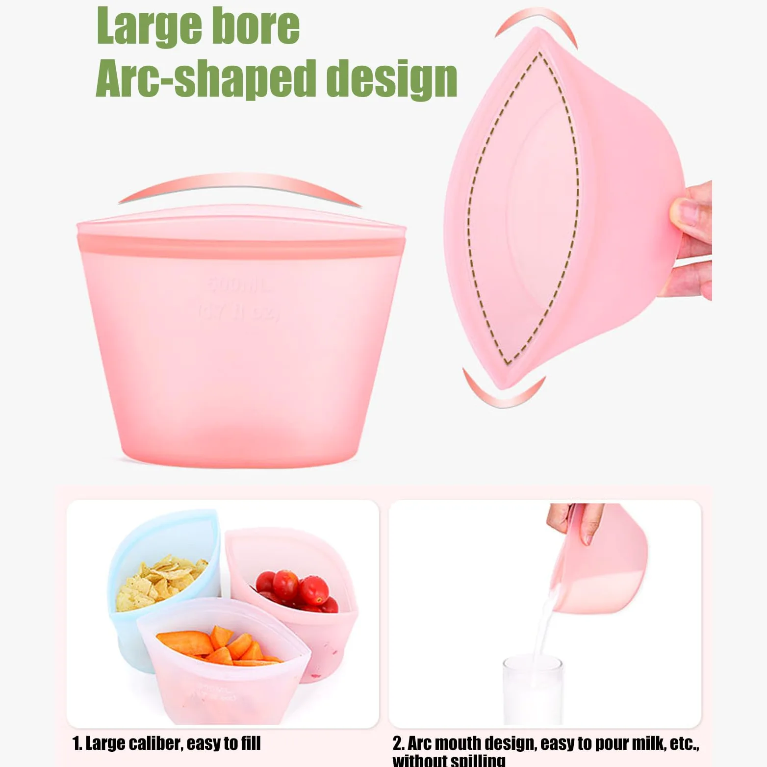 Bolsas de almacenamiento de silicona para sobras y refrigerios, 3 piezas, fáciles de limpiar y con cierre a presión, aptas para lavavajillas