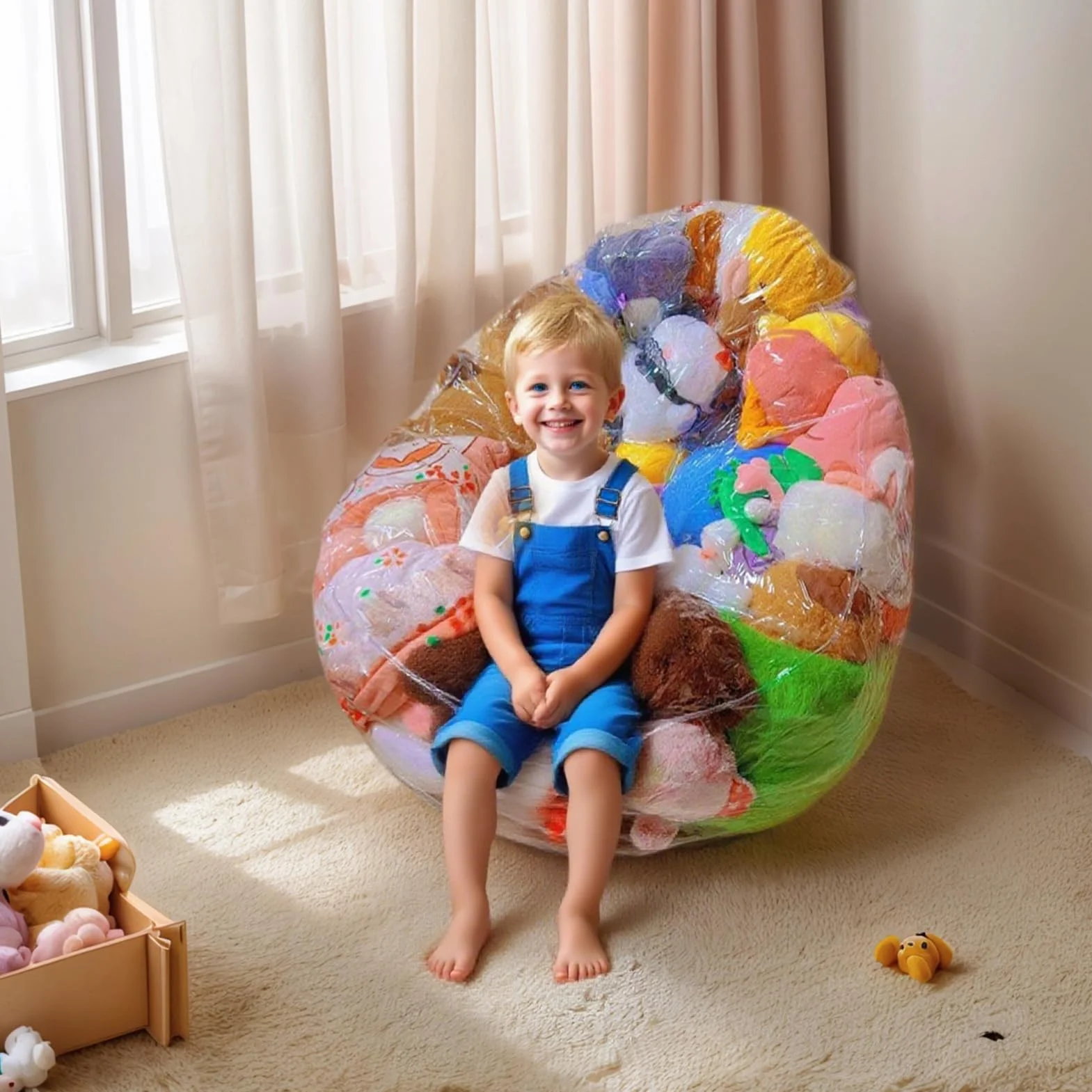 Genérico Funda De Almacenamiento para Peluches Y Puff,Almacenamiento Transparente para Peluches Y Cojines - Protector para Sofá de Hogar Dormitorio Salón Apartamento Guardería y Cuarto de Juegos