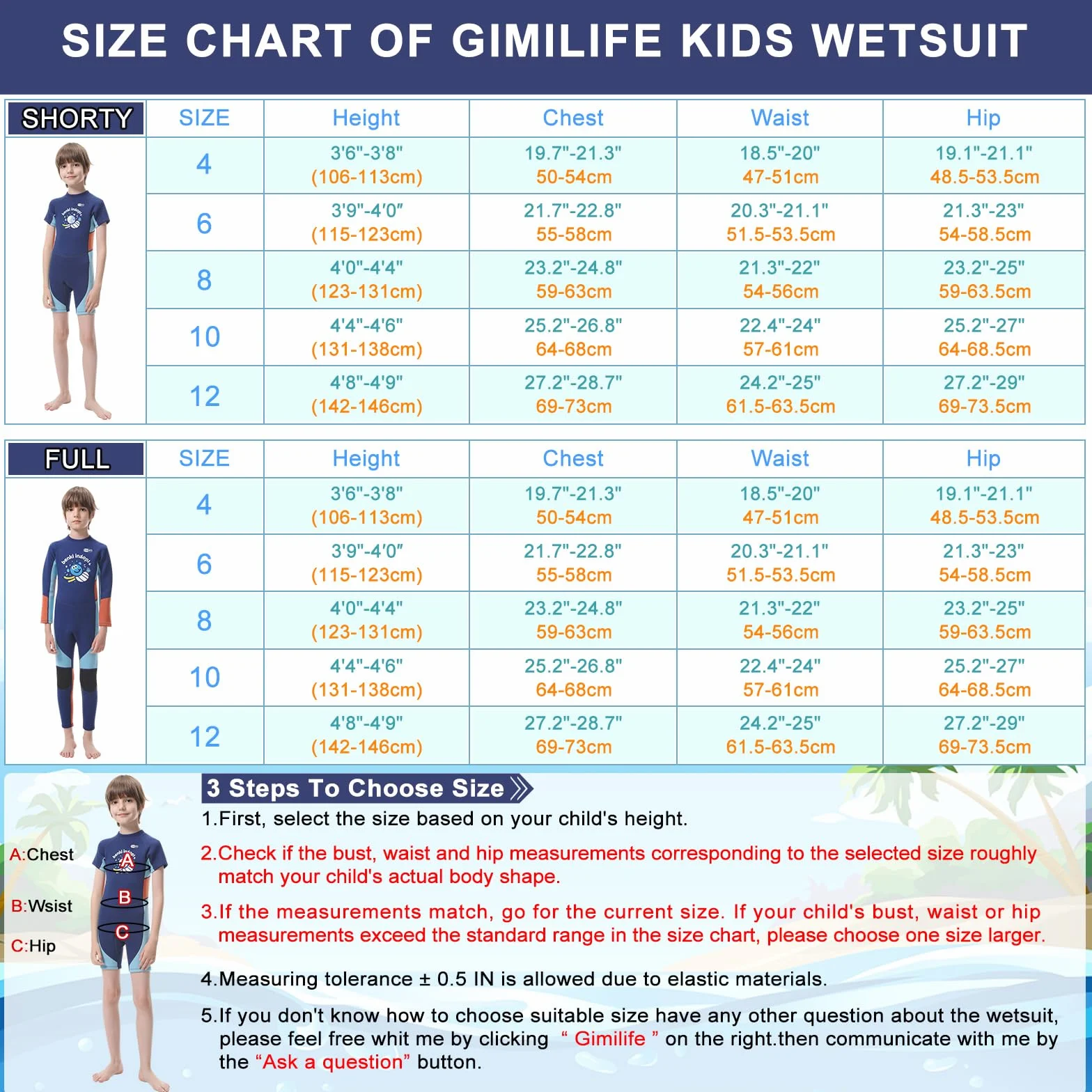 Gimilife Traje de Neopreno Niño 2mm Térmico Entero y Corto para Buceo y Surf
