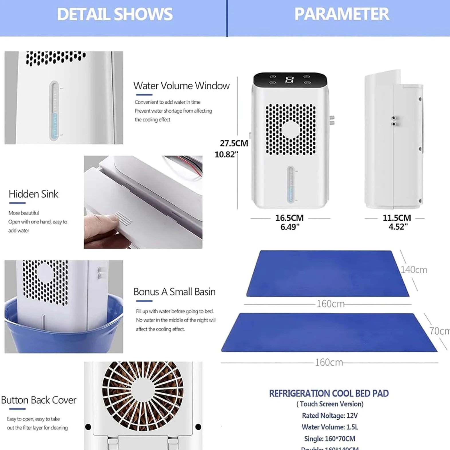 Enfriamiento De Cama Eléctrico, Almohadilla De Colchón Refrigerada por Agua con Pantalla Táctil LCD Y Función De Circulación De Agua Y Temporizador, Enfriador De Colchón Tamaño Individual 160 * 70cm