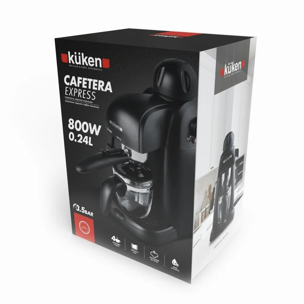KUKEN Alfa Cafetera Express 4 Tazas 240 Mililitros