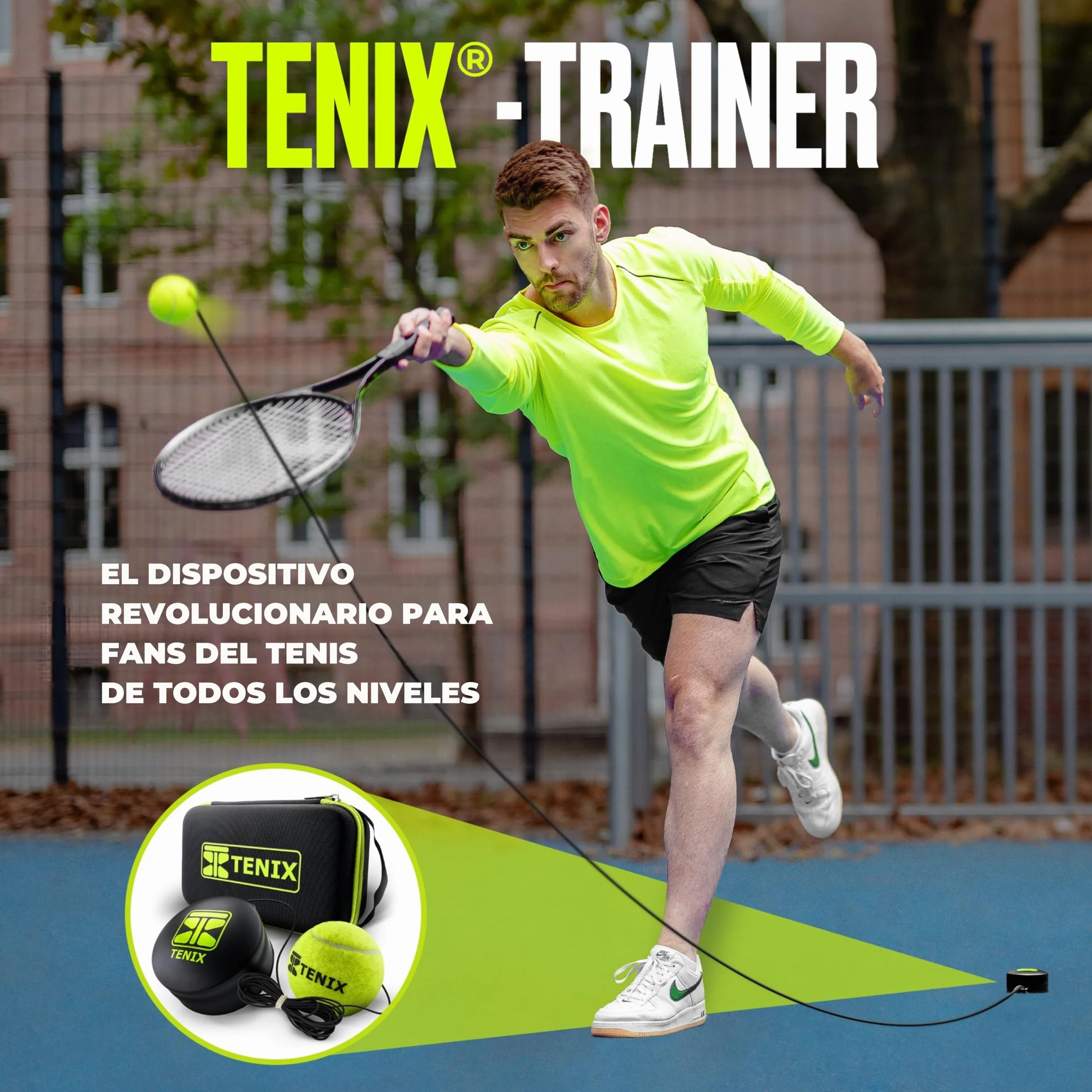 TENIX® Entrenador Padel/Tennis [con Base de Acero Inoxidable] Juego Individual para niños y Adultos | Entrenamiento en el Patio, el Parque o la Pista | ¡Tu Entrenador, Siempre contigo!