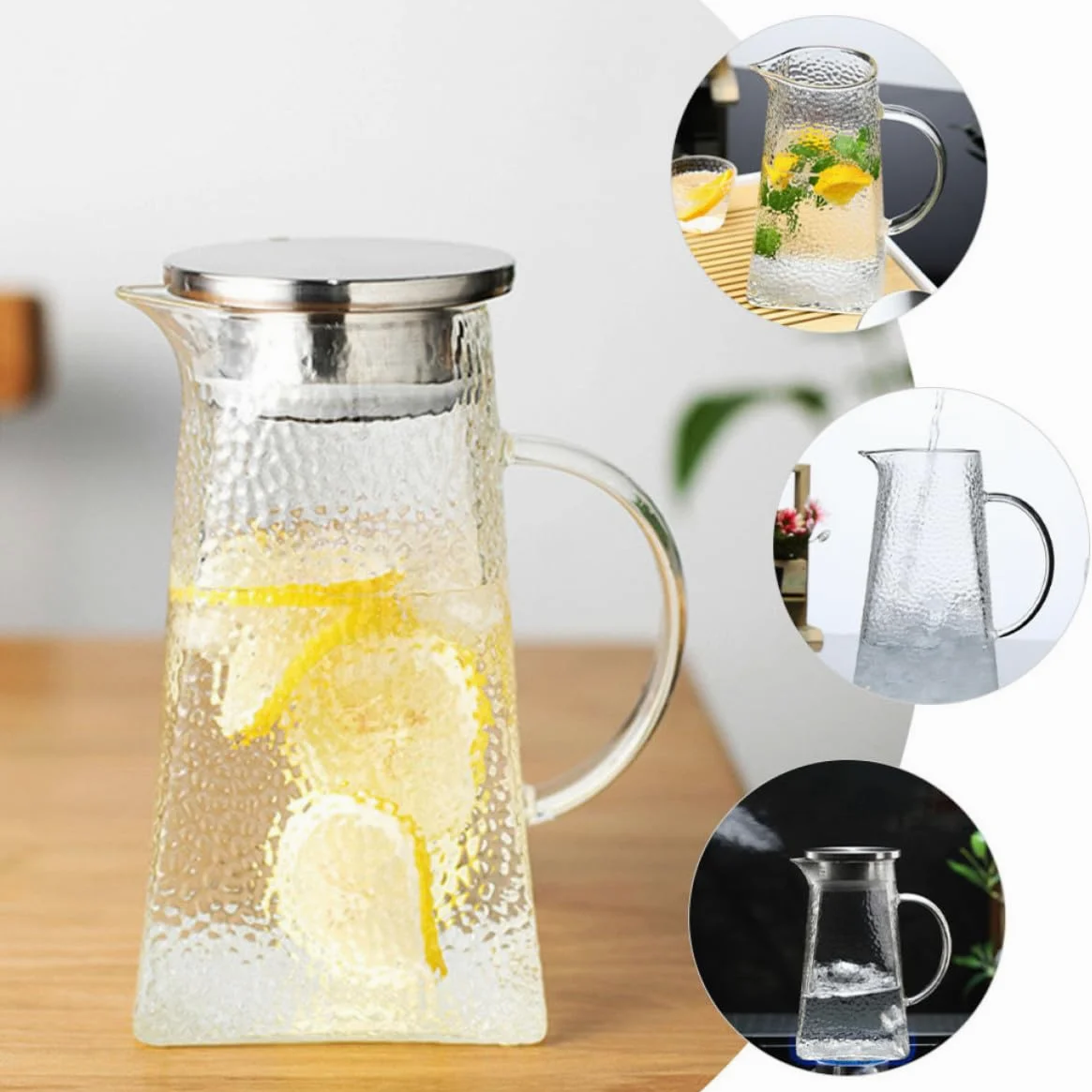 Jarra y Diseño con Tapa para con Capacidad de 1.8l para Agua Fría de Vidrio y Adecuado Hogar y Cocina Moderna Hogar Cocina Moderna