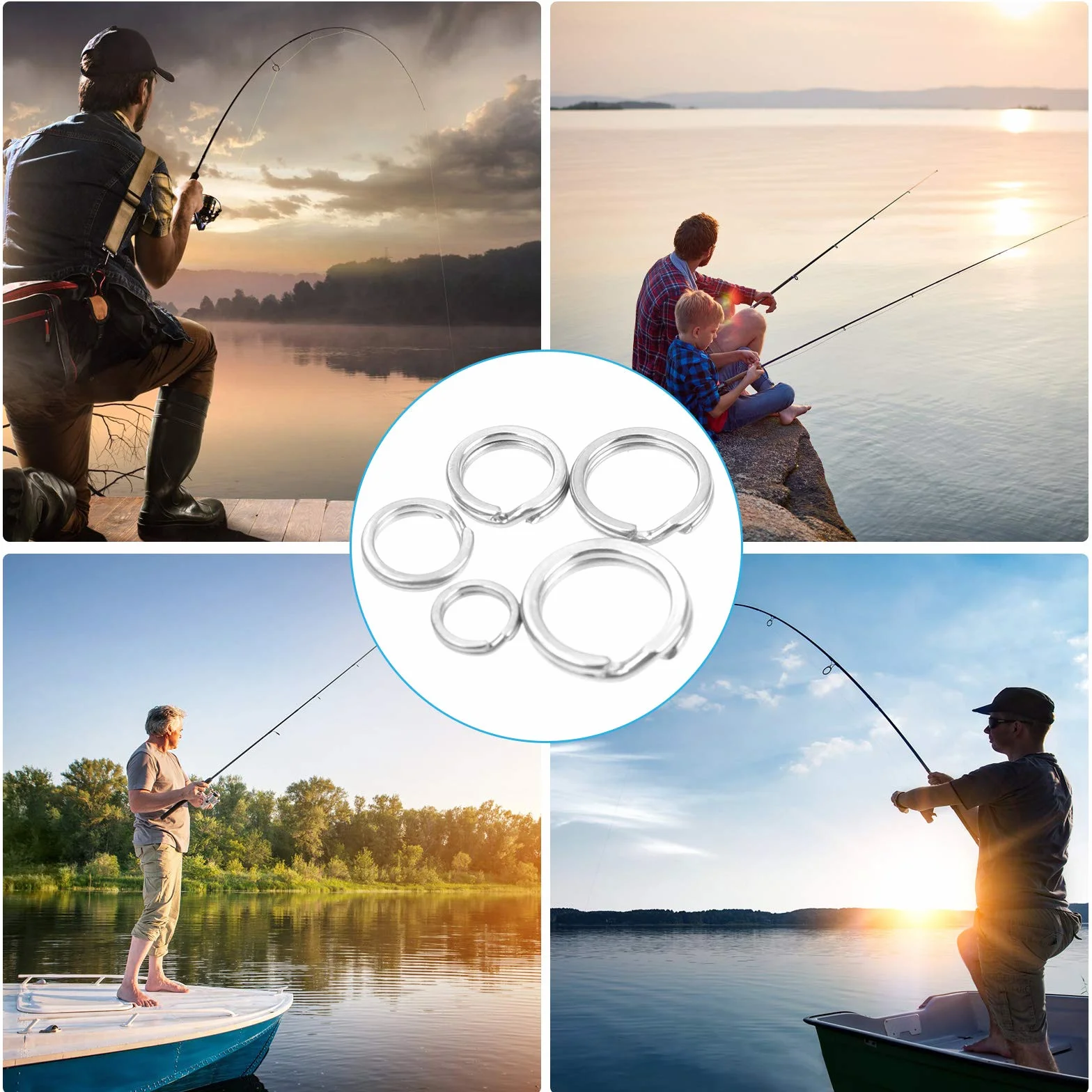 Anillos Partidos de Pesca de Acero Inoxidable 250 Piezas, Tamaño 5 para Anzuelos Jigging