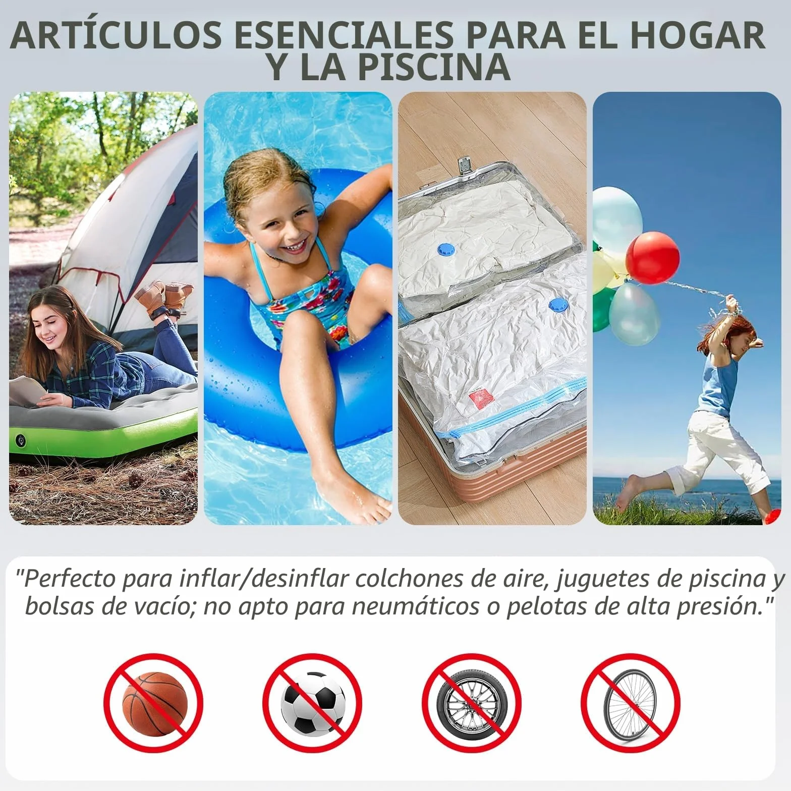 Bomba de Aire Eléctrica 2 en 1 30W 4500Pa 250L/min Portátil para Bolsas de Vacío y Colchones Hinchables