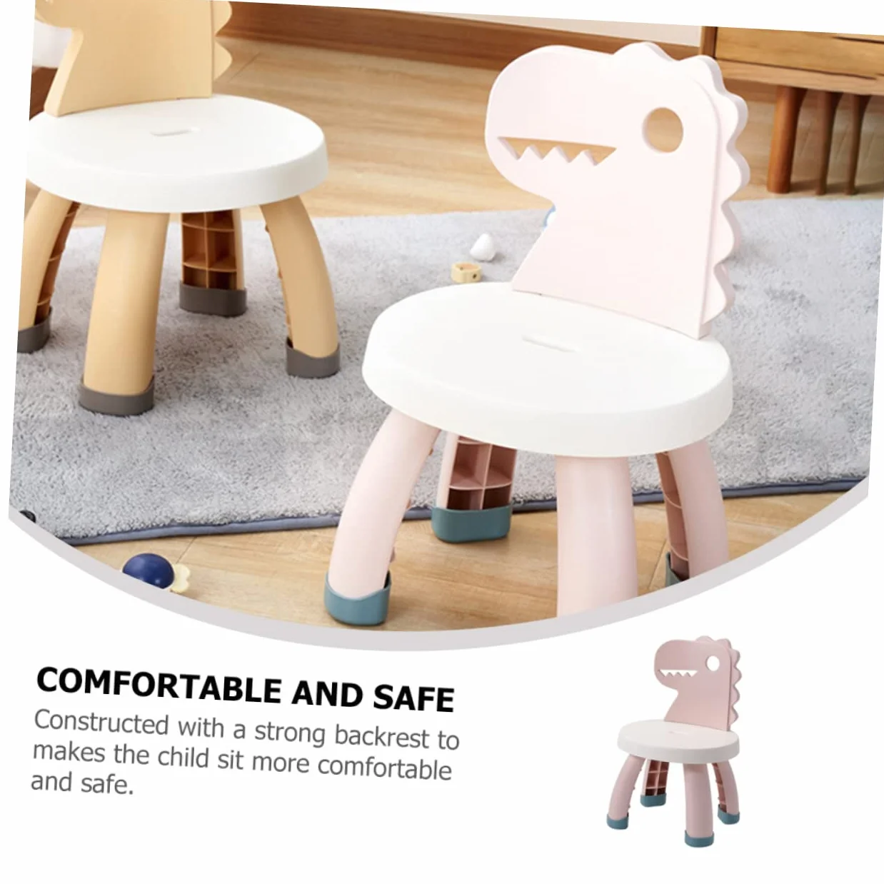 Silla Infantil Respaldo Anticaídas, Taburete para Niños Pequeños, Diseño de Dinosaurio, PP y PVC para Asiento Infantil