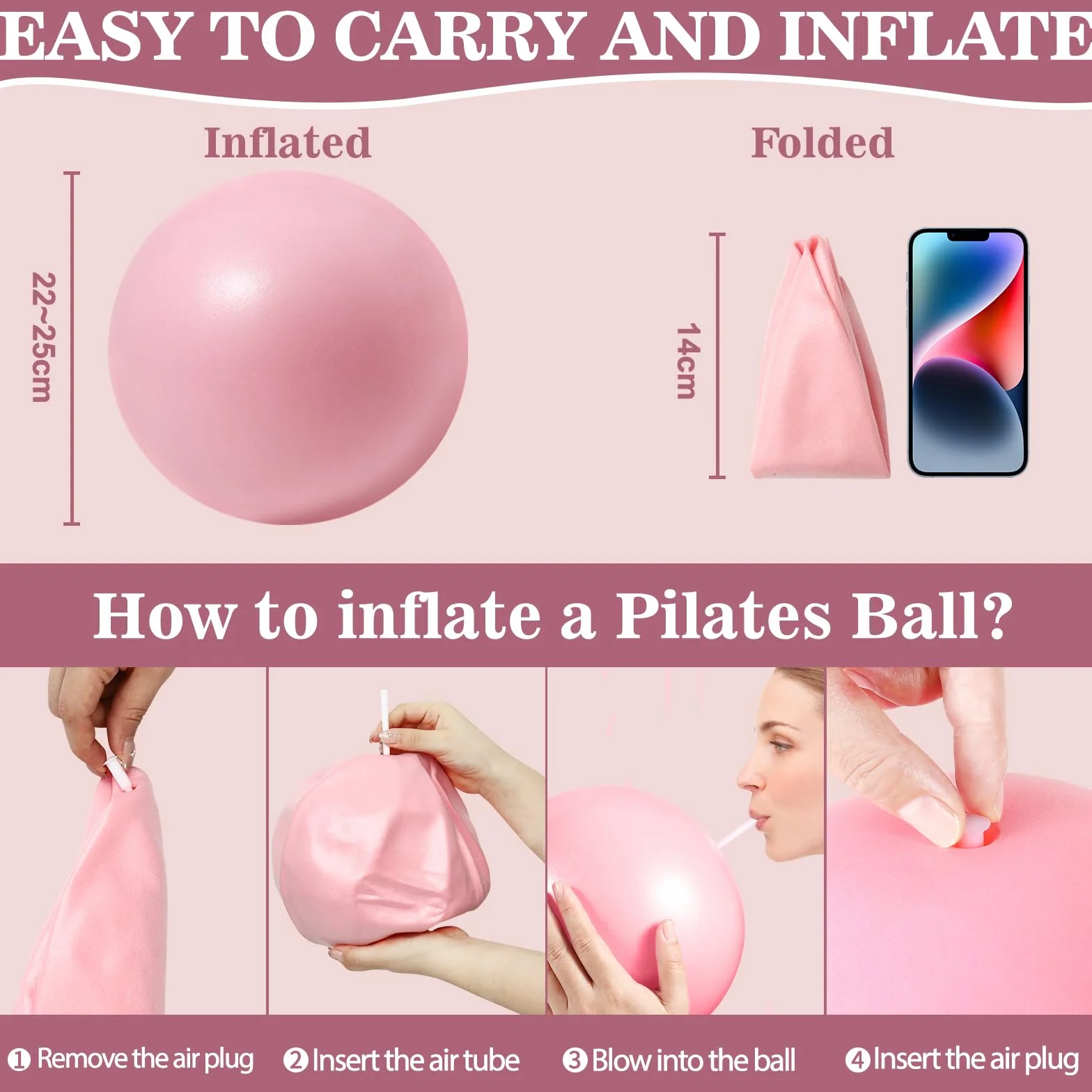Vortix Pelotas de Pilates 25 cm Antideslizantes a Prueba de Explosiones