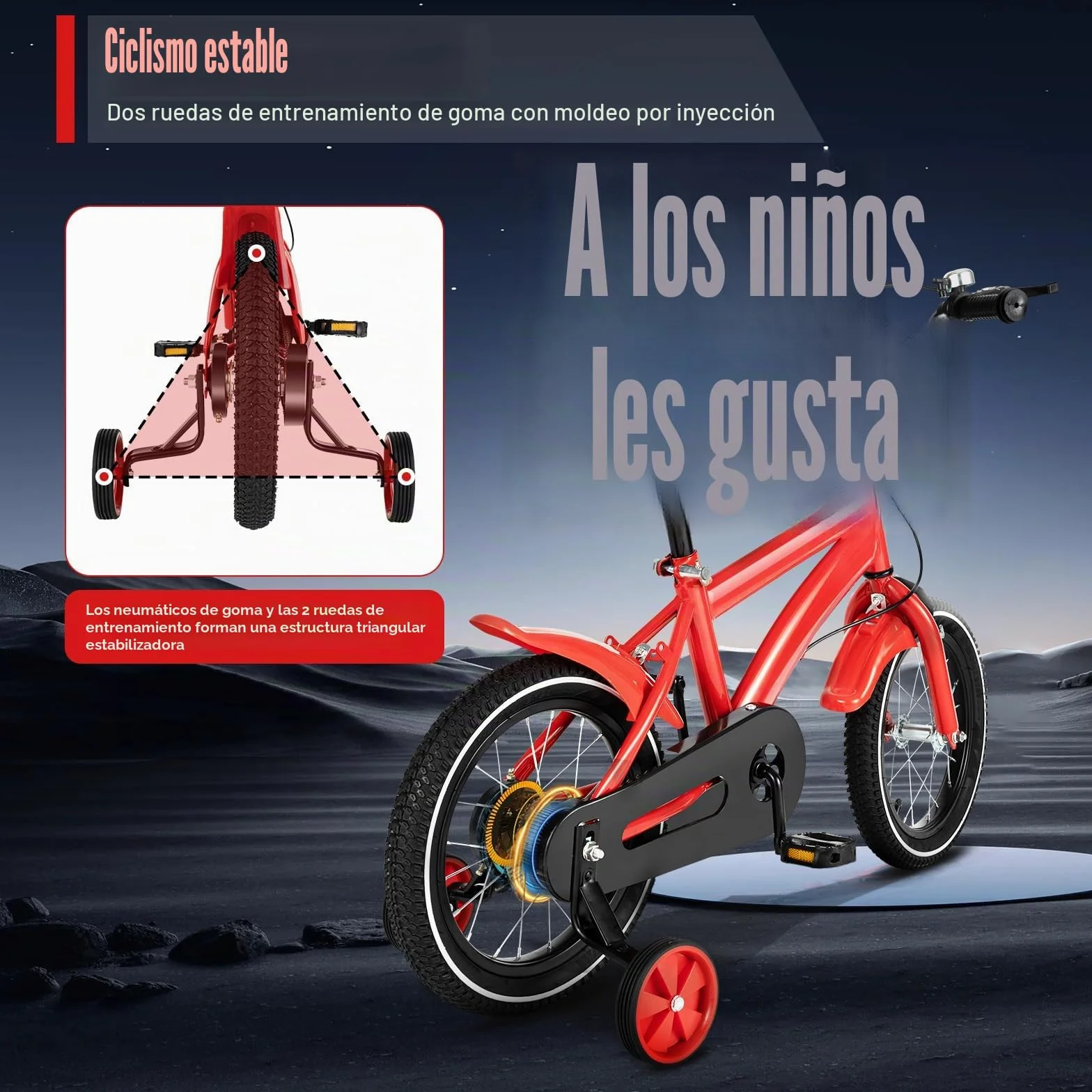 Bicicleta infantil 14 pulgadas ruedas estabilizadoras roja para niños niñas 3-8 años