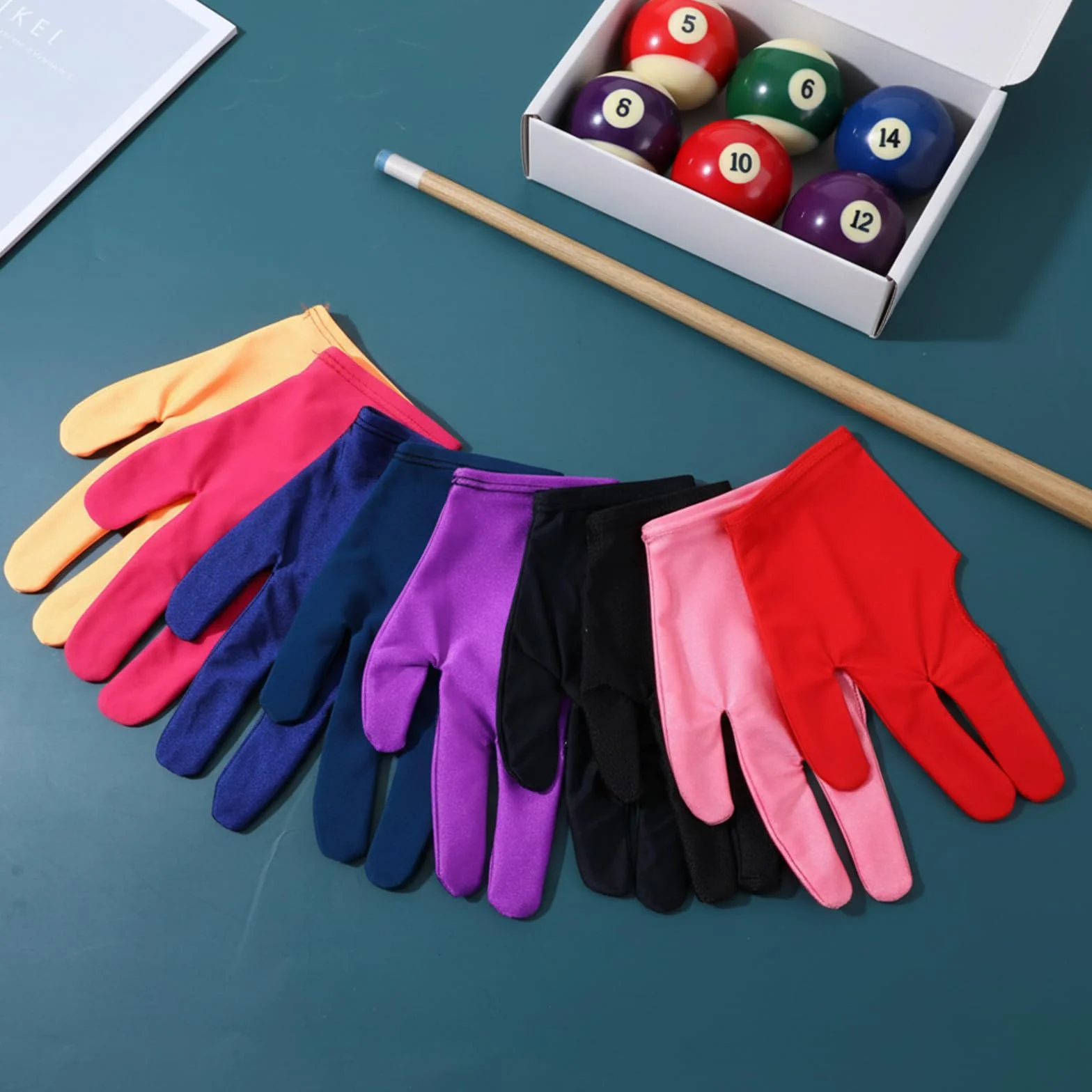 12 guantes de billar de tres dedos, transpirables, elásticos, para billar, cue para piscina, guantes profesionales de billar, para juegos de piscina, snooker, carom