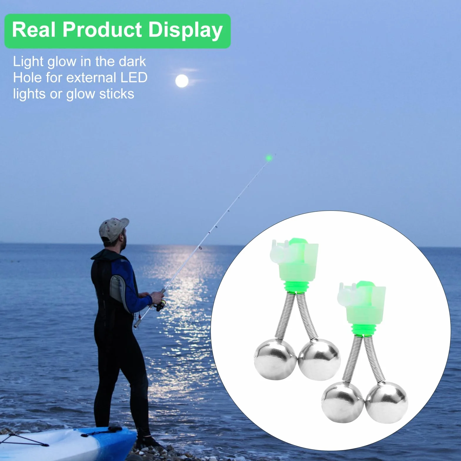 VOSSOT 20 Unidades Campanilla de Pesca en Espiral, Doble Campana Fluorescente Alta Sensibilidad, Alarma de Mordida para Pesca Nocturna de Siluros y Anguilas
