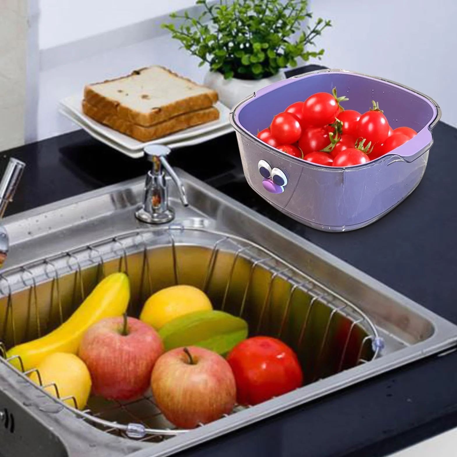 Juego de coladores de cocina 2 en 1 para drenaje de alimentos, colador de doble capa para lavar frutas y verduras, perfecto para limpieza de pasta, arroz, ensalada y bayas