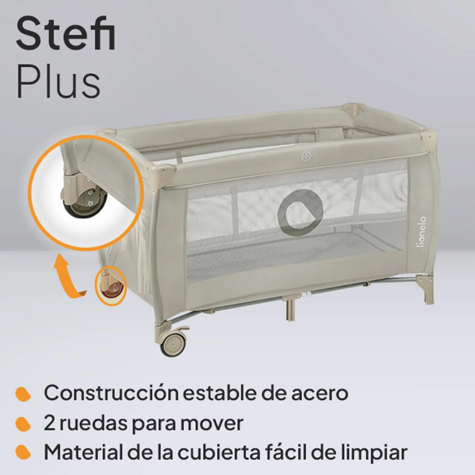 LIONELO Stefi Plus Cuna de Viaje Bebé Puerta Lateral Colchón Espuma T25 Premium Plegado Rápido Bolsa Transporte Ruedas Beige