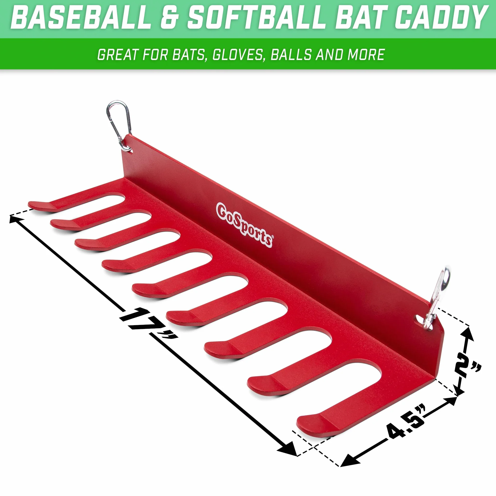 GoSports Baseball & Softball Bat Rack Black Red Holds 16 Bats Wall Mount Dugout Fence
