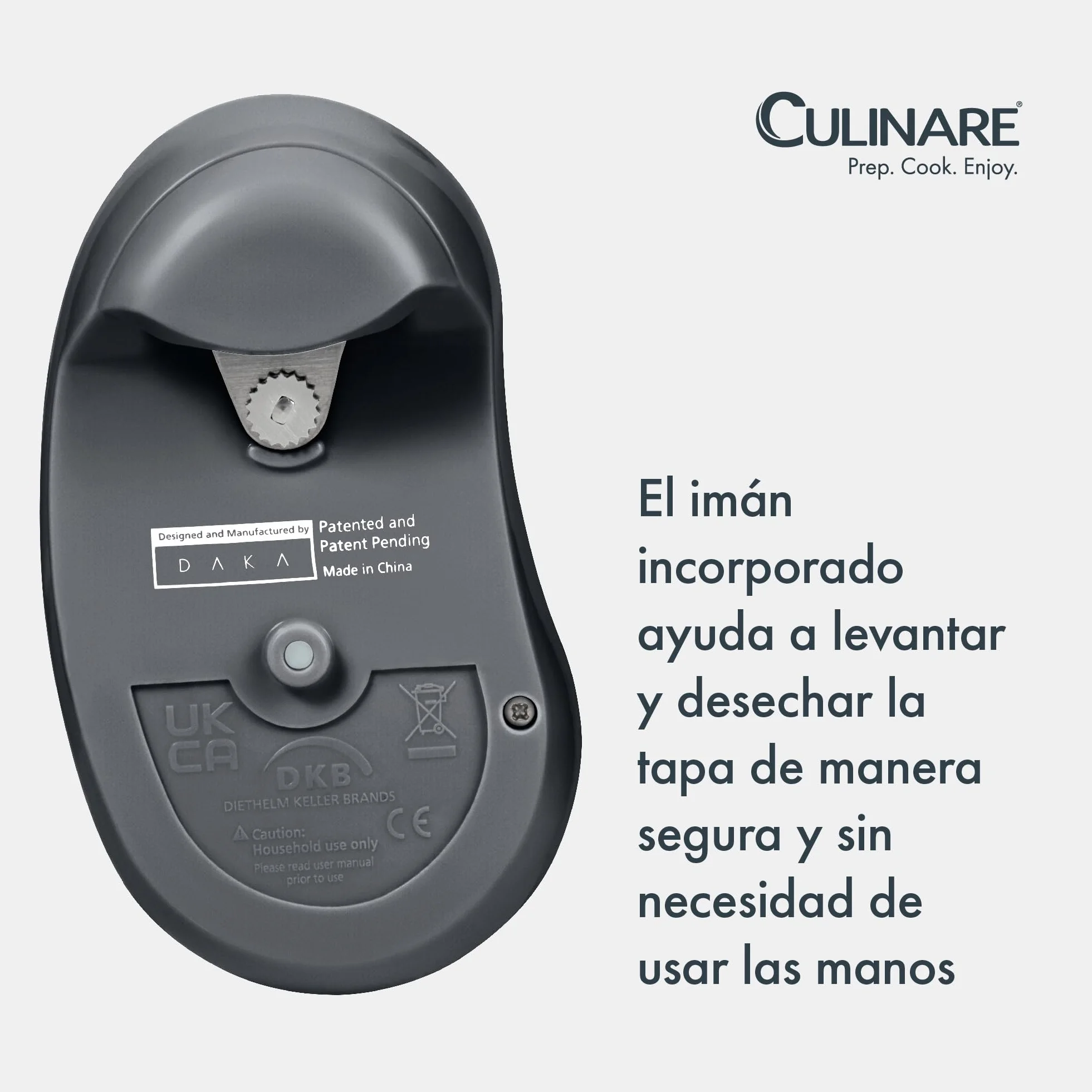 Culinare Abrelatas Electrónico One Touch, Gris, Plástico/acero Inoxidable, Abrelatas Automático, Funciona Con Pilas/uso Manos Libres/Extracción Magnética de Tapa, Pilas No Incluidas