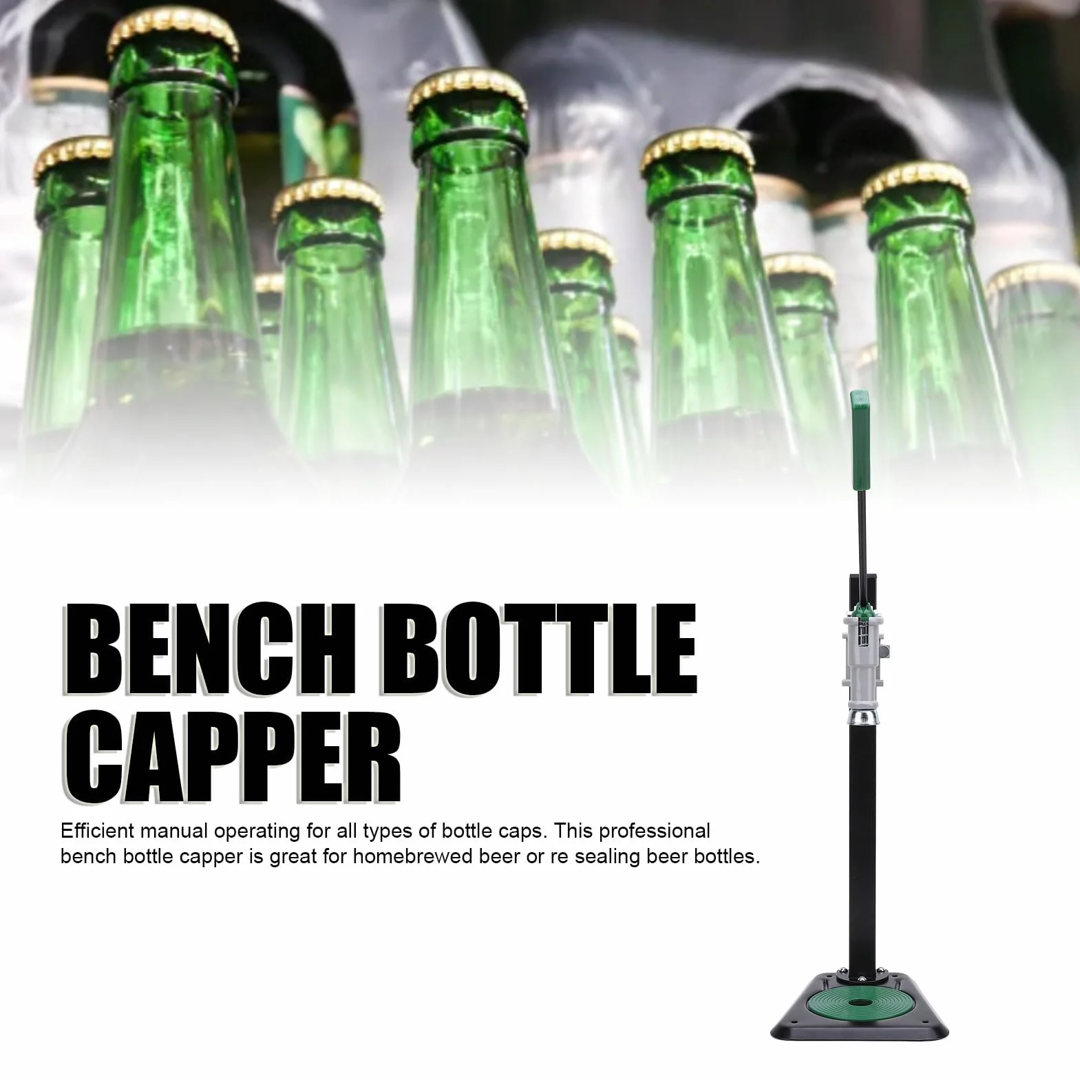 Denash Taponadora de Botellas Manual, Máquina Taponadora de Botellas de Hierro de Montaje en Banco con Base Antideslizante para Botellas de Aceite de Refrescos de Cerveza Casera
