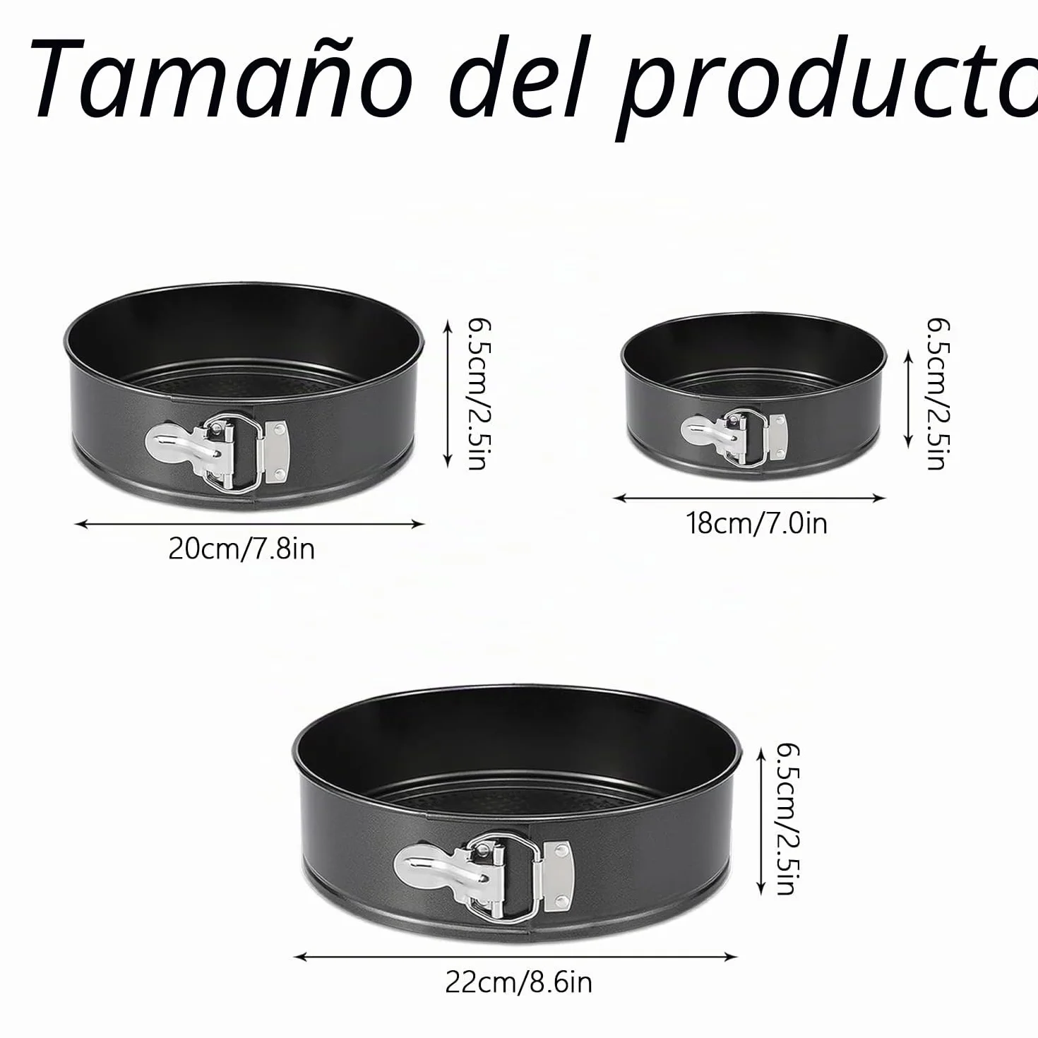 YXHZVON 3 Piezas Moldes para Pasteles Redondos, Molde para Pasteles Redondo de 18/20/22 cm, Juego de Moldes Antiadherentes de Acero Inoxidable para Repostería, Pasteles de Mousse (Negro)