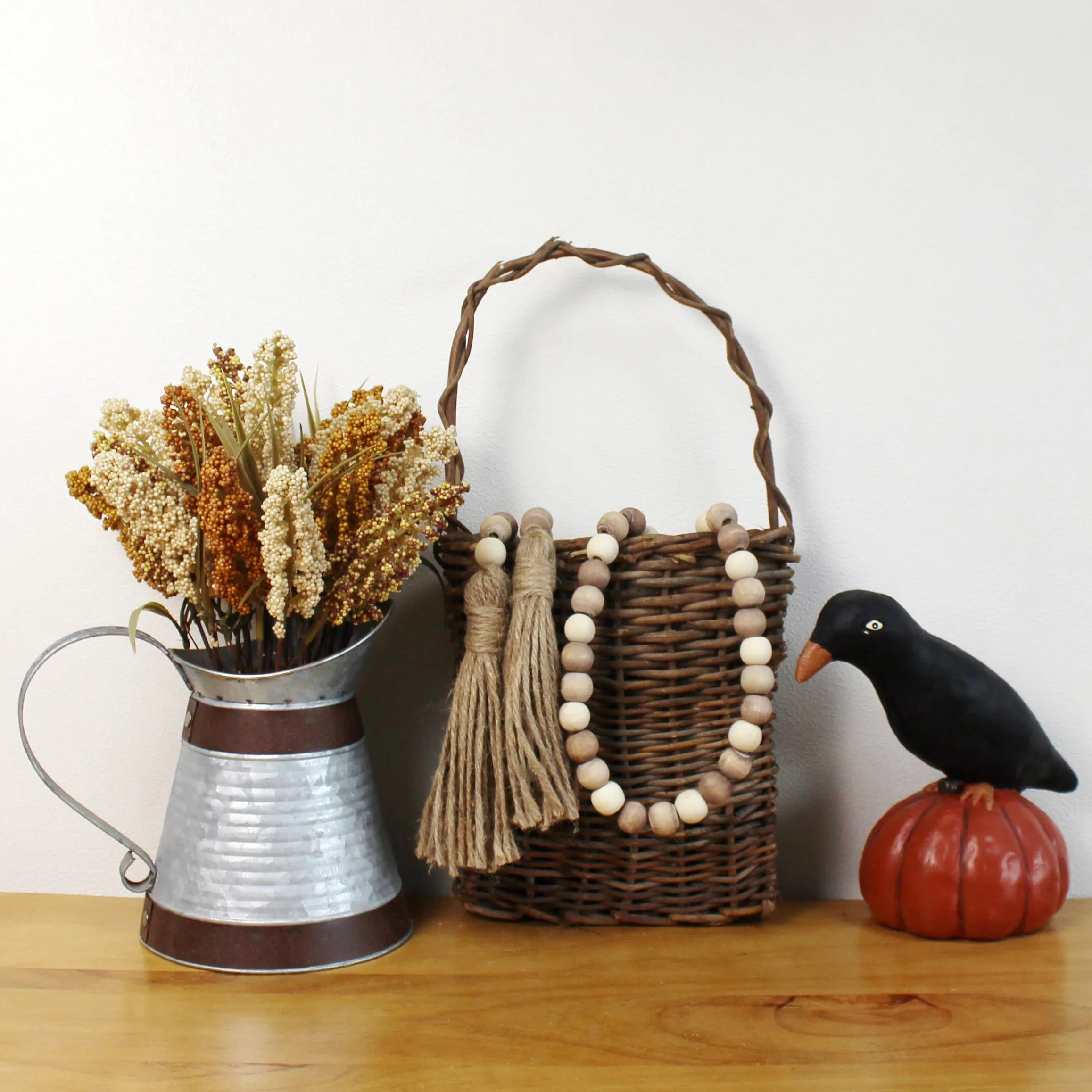 CVHOMEDECO. Guirnalda de Cuentas de Madera con borlas, Estilo rústico para oración de Madera, para Colgar en la Pared, decoración del hogar, Festival, Mezcla Envejecida