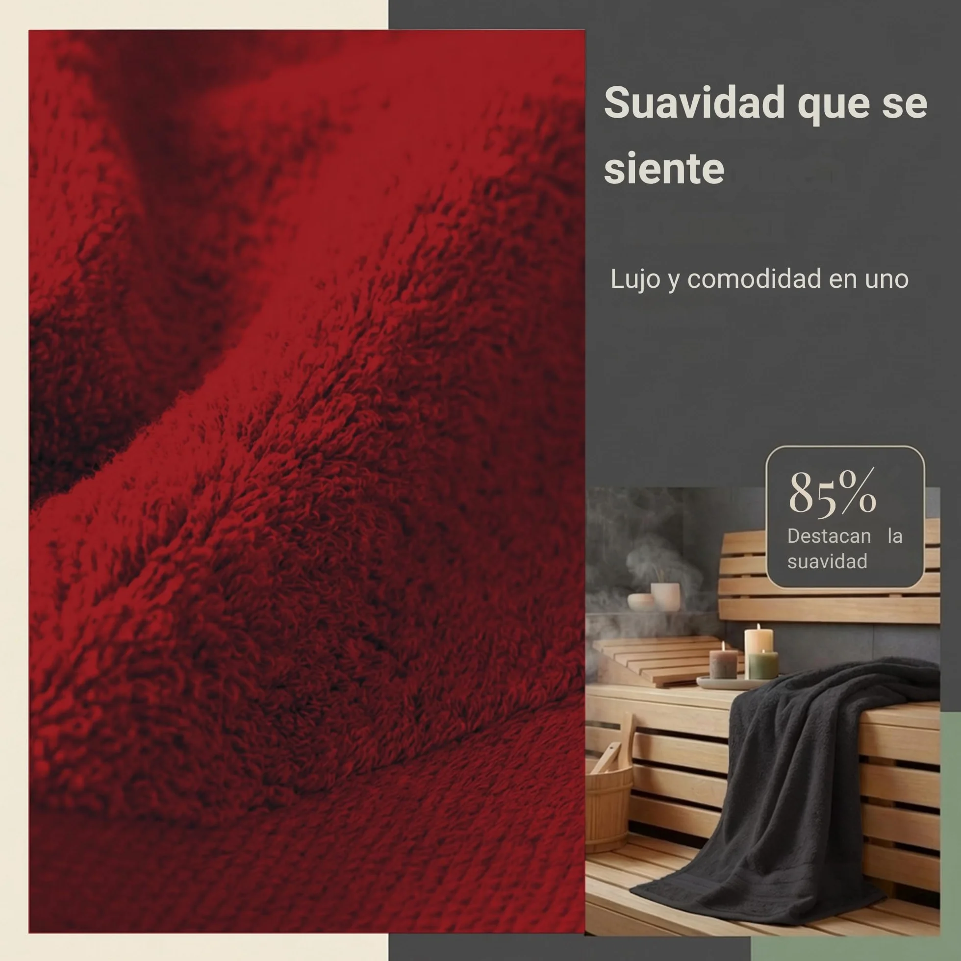 Komfortec Juego de 2 Toallas de Sauna 80 x 200 cm, 100% Algodón, Toallas XXL para Sauna, Suaves, Grandes, de Rizo y de Secado Rápido, Negro/Rojo