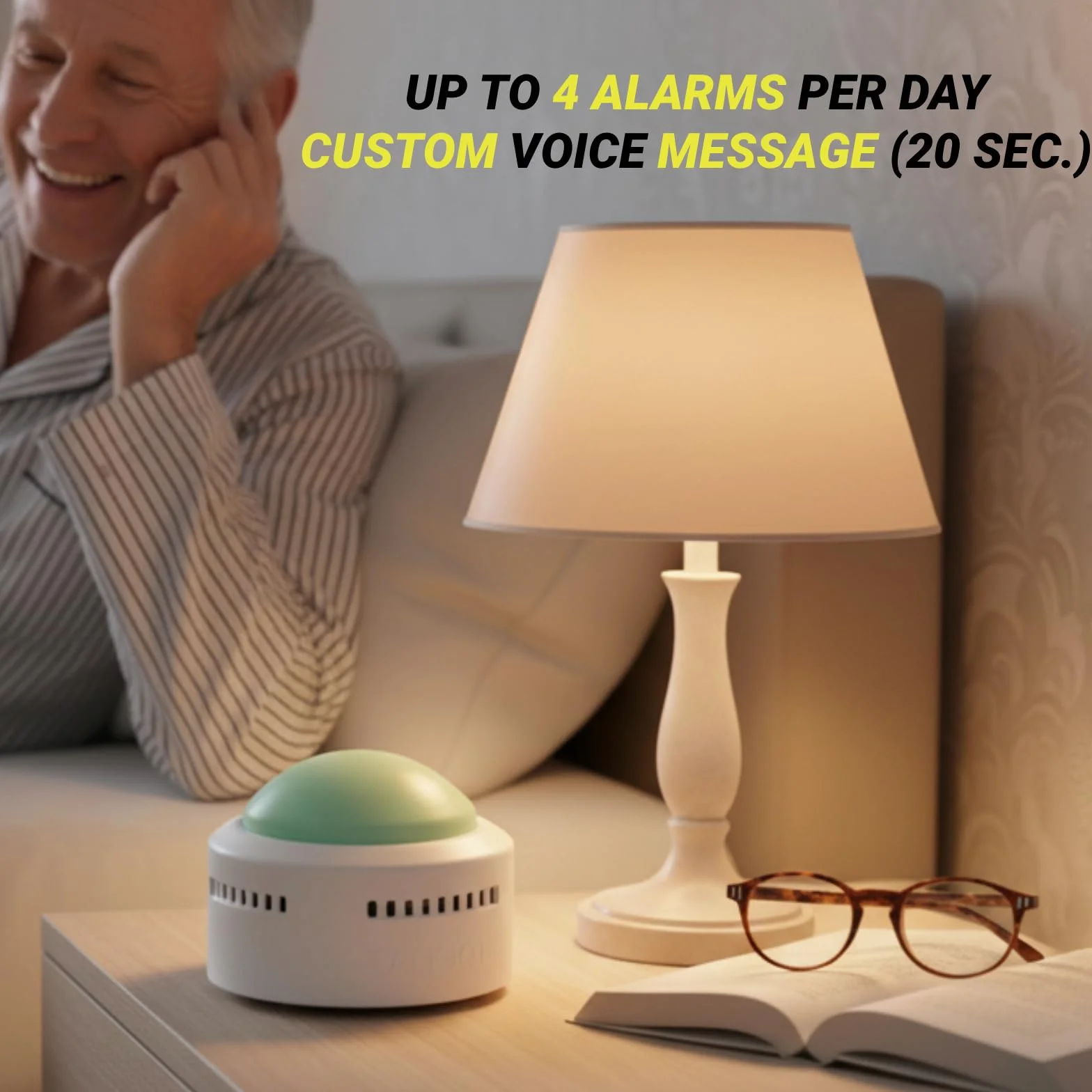 Reloj de mesa parlante para ciegos, ancianos y discapacitados visuales, con sensor de chismes, 5 idiomas ajustables, 4 despertadores por día, indicador de hora y fecha, idea de regalo para