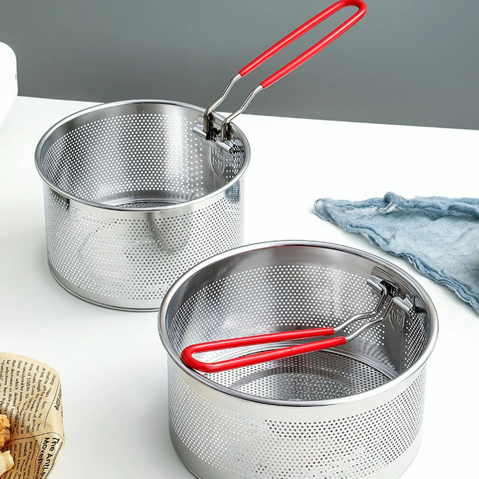 Set de coladores de cocina de acero inoxidable, 2 piezas, colador de pasta con asas desmontables, colador de metal para freidora, colador de cocina para lavar, escurrir, freír, cocinar, cocinar al
