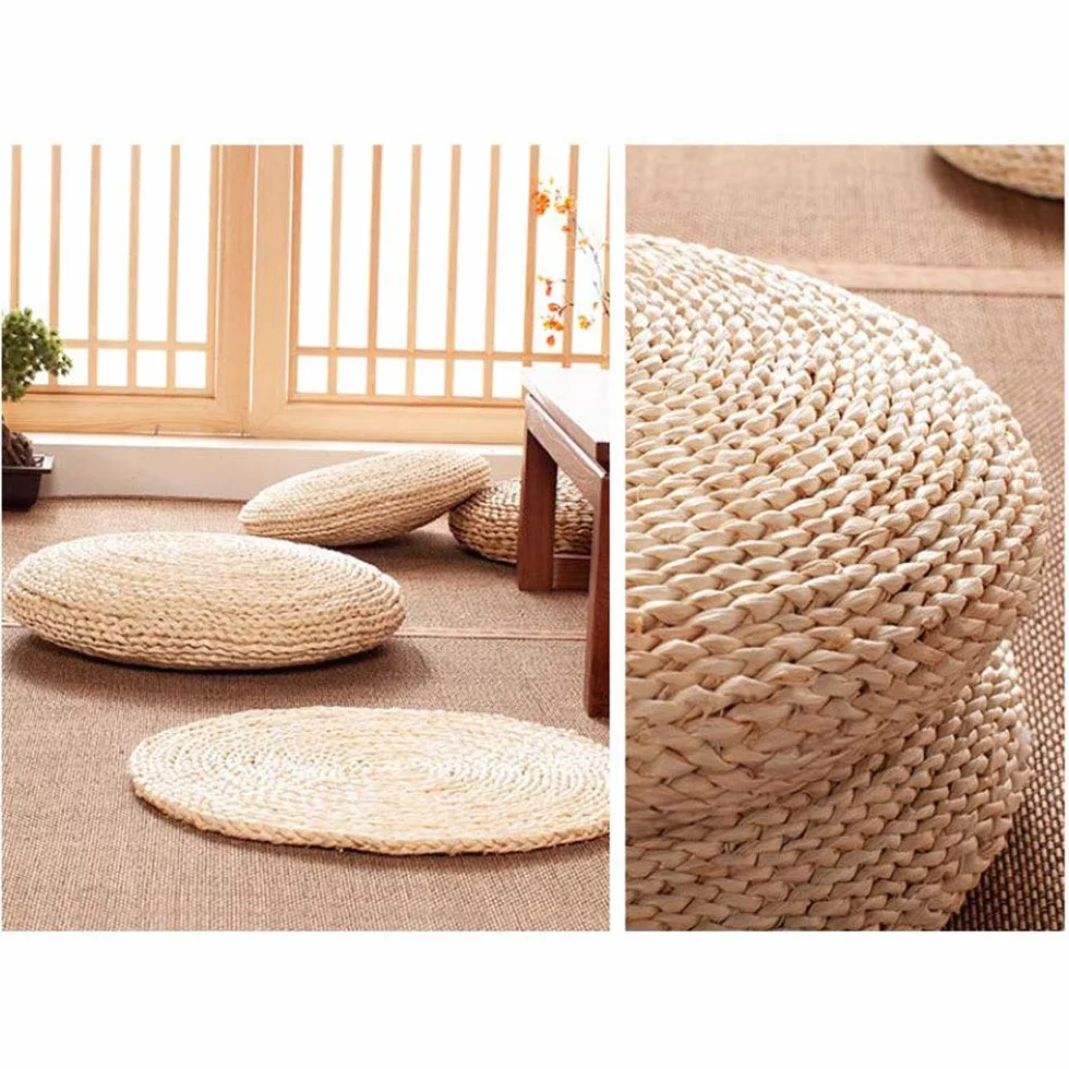 Almohada de Suelo de Ratán, Cojín de Paja Redondo, Alfombra de Suelo de Tatami Tejida a Mano, Tatami Tejido a Mano para Meditación, Zen, Práctica de Yoga o Buda (Brown-50cm)