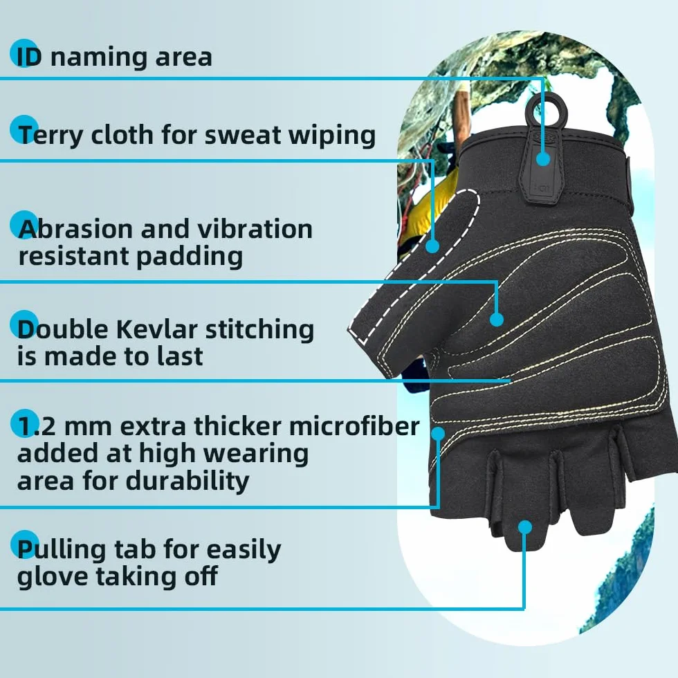 Seibertron Half Finger Padded Palm Climbing Gloves for Rock Climbing, Rescue, Outdoor Sports