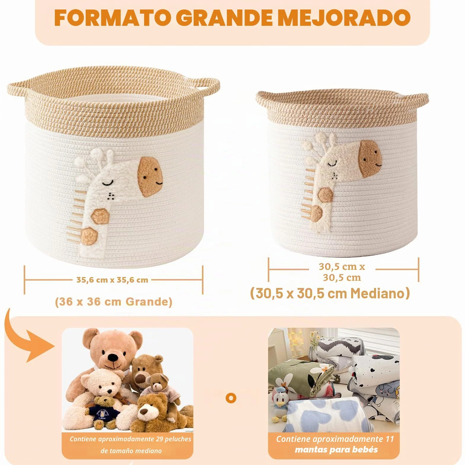 Cestas de Almacenamiento de Juguetes de Cuerda de Algodón Tejida con Asa Grande Jirafa