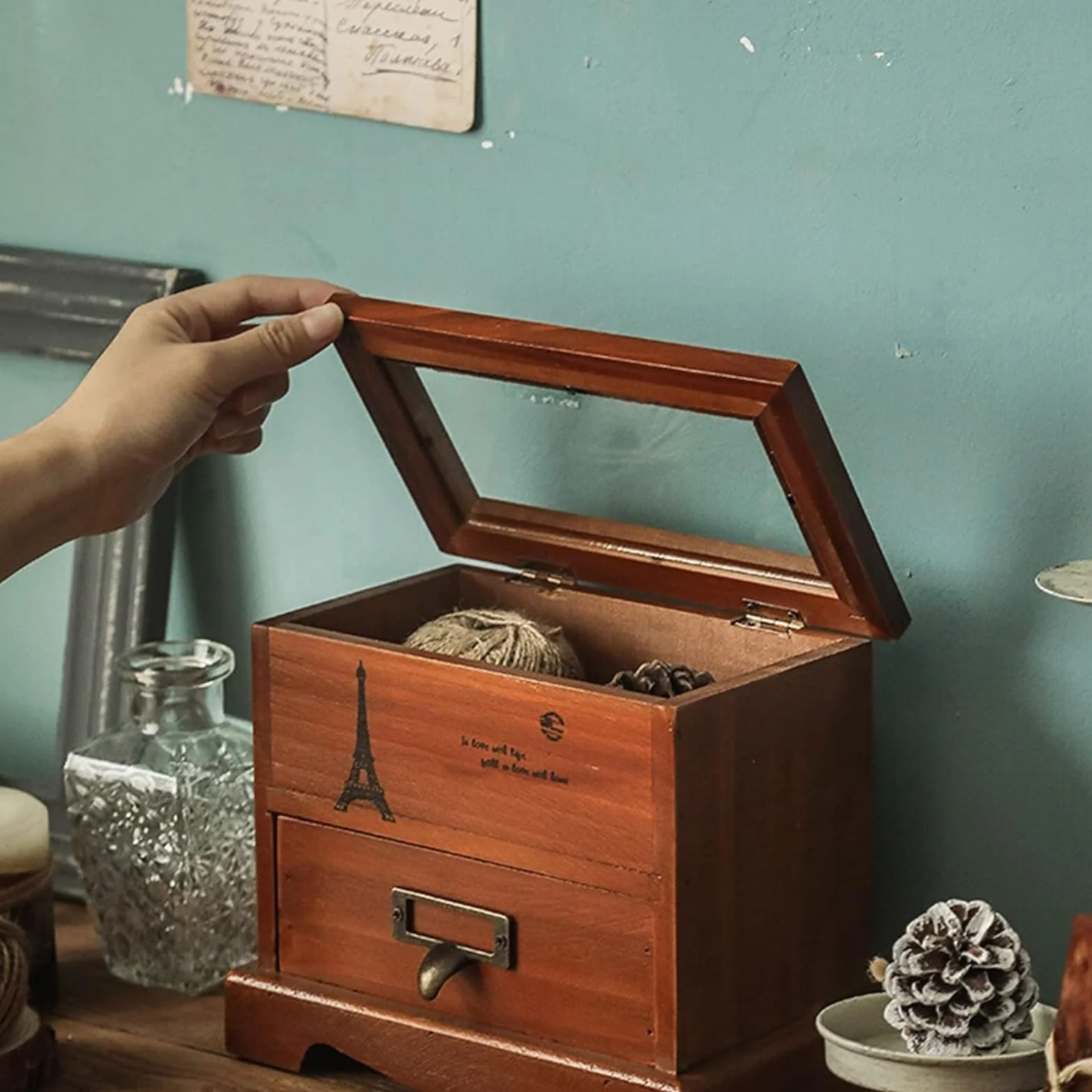 KanDuo Suministros de Costura, Kit de Costura, Cesta de Costura de Madera, Caja de Costura Antigua Retro con Kit de Costura, Accesorios, Juego de Costura for el hogar, marrón