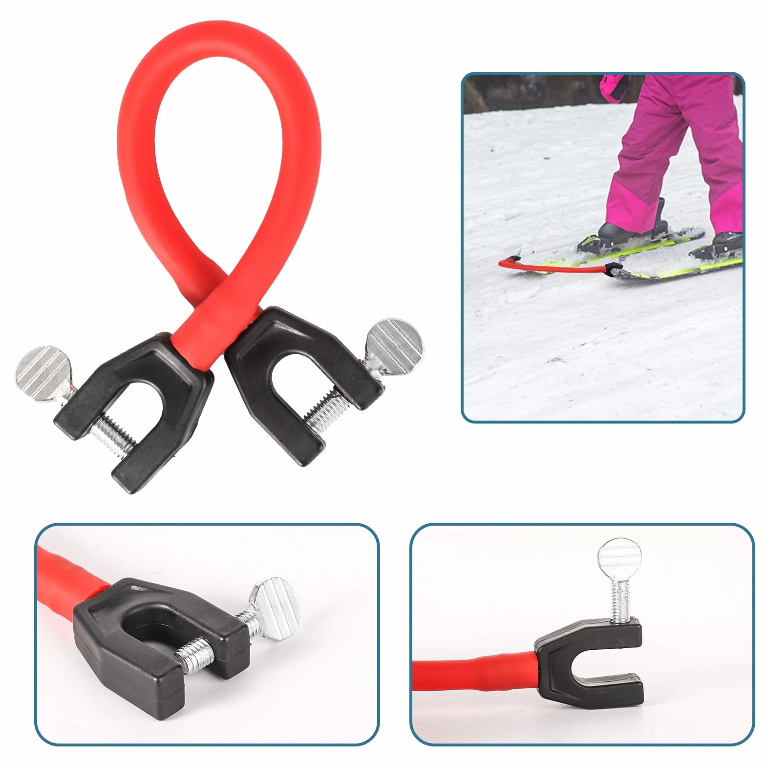 Conector de Punta de Esquí con 4 Espaciadores para Entrenamiento de Esquí Niños Principiantes (Rojo, Amarillo)