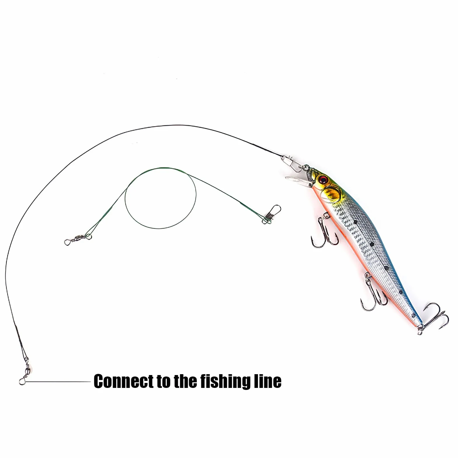 Líderes de Pesca de Acero Inoxidable 50 Piezas 15-30cm con Giratorios y Mosquetones
