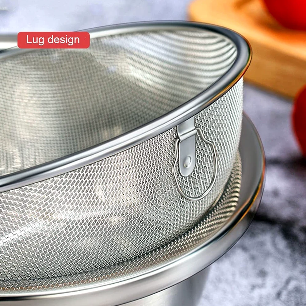 Colador De Acero Inoxidable De Malla Fina, Verduras De Frutas Cesta De Almacenamiento De Drenaje, 18 Cm / 20cm / 22 Cm / 33cm Canasta De Drenaje De Cocina Arroz Lavar El Colador (Color : 24cm Set (me
