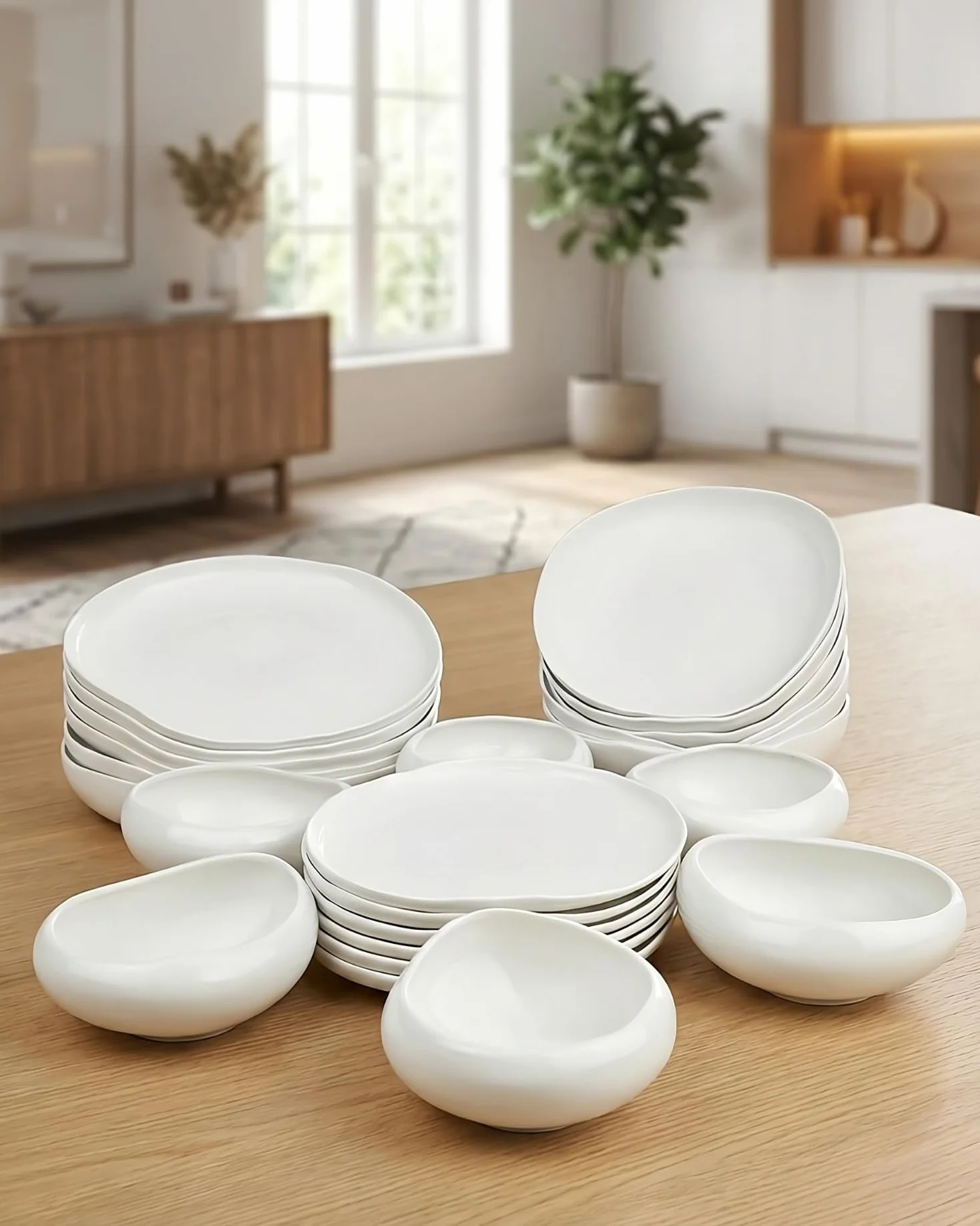 BAVARY Capital Vajilla de Porcelana 24 Piezas para 6 Personas – Vajilla Blanca de Estilo Escandinavo – Set de Platos y Cuencos para Cena, Brunch y Mesa Festiva – Apta para Lavavajillas y Microondas