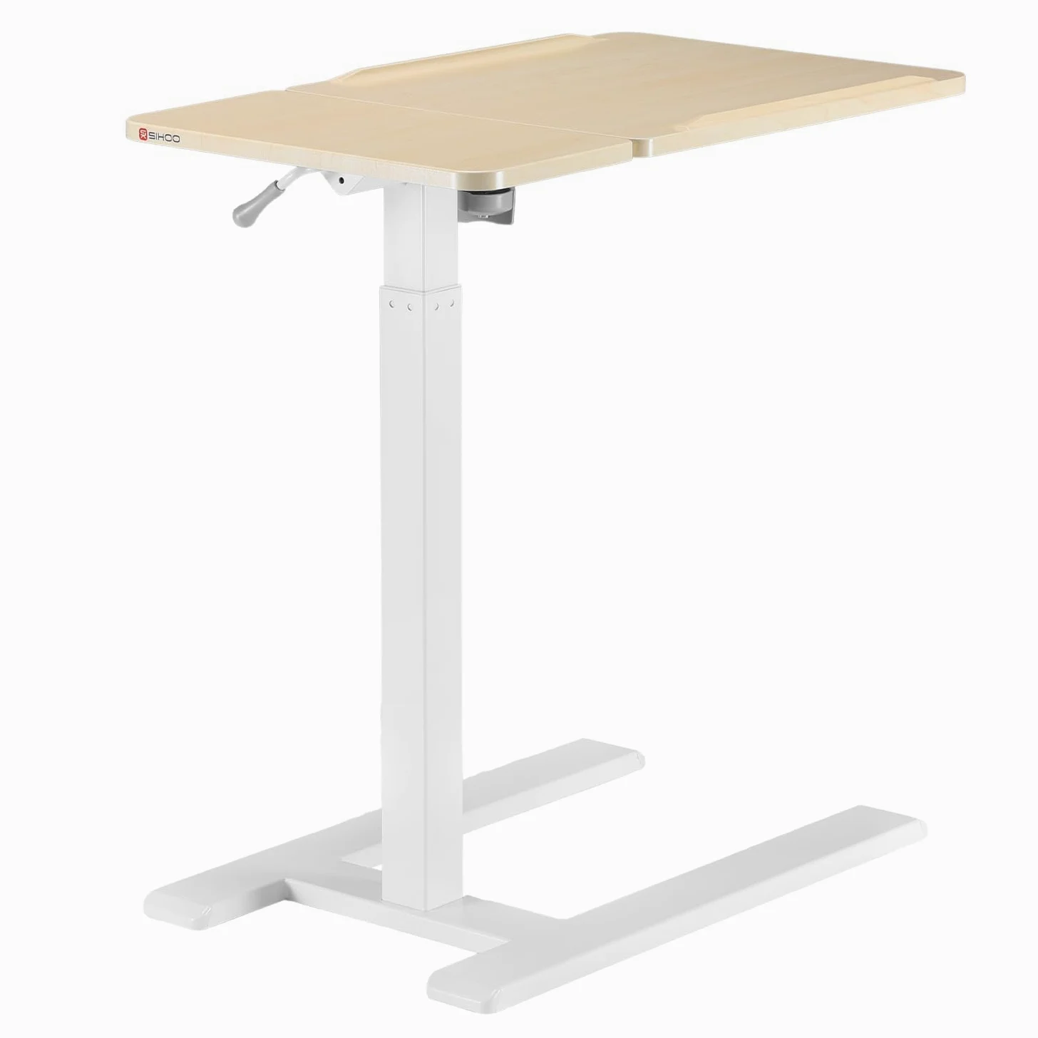 SIHOO D01 Escritorio Elevable Mesa Escritorio con Ruedas - Montaje Sencillo, Ajustable en Altura Neumático para Portátil/Cama/Uso Médico Hospital (Madera de Arce en Acabado Blanco)