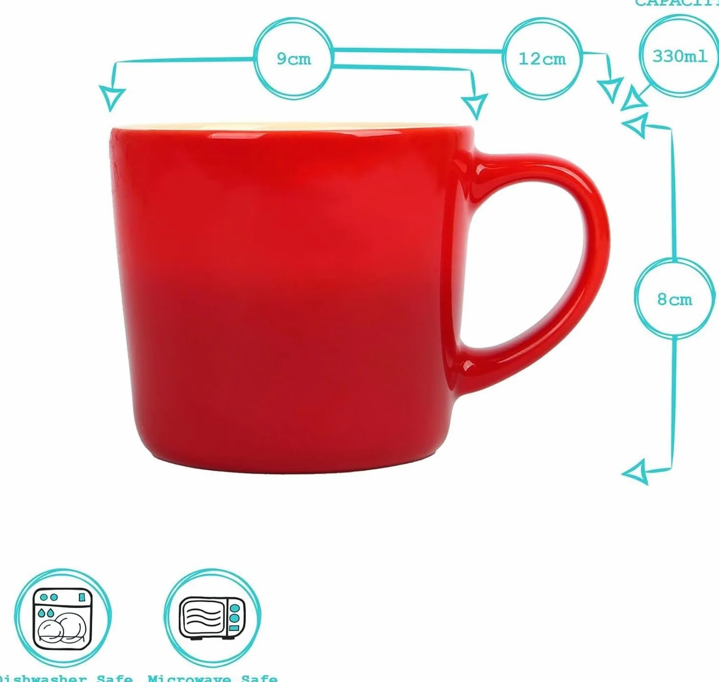 Juego de tazas de café de 6 a 330 ml, aptas para veganos, porcelana de hueso, elegantes vasos de cerámica esmaltada, aptos para microondas y lavavajillas